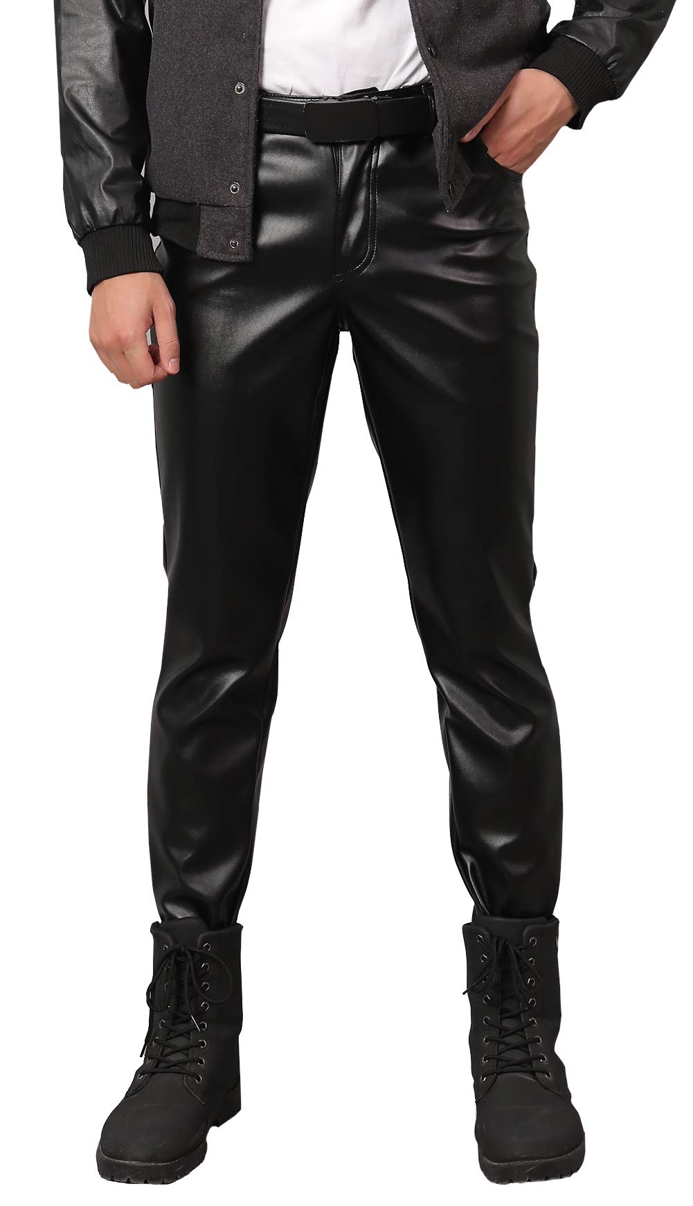 Panegy Herren Kunstleder Hosen Slim Fit Lange Hosen Stretch Enge Bleistift Hose für Nachtclub Bühnenshow Kostüm Cosplay