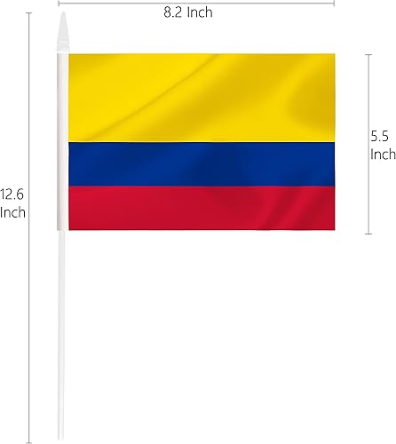 Miniatura 9 de Paquete de 25 mini banderas de Venezuela, bandera venezolana pequeña en miniatura con poste blanco sólido de 12 pulgadas, bandera de 5 x 8 pulgadas,