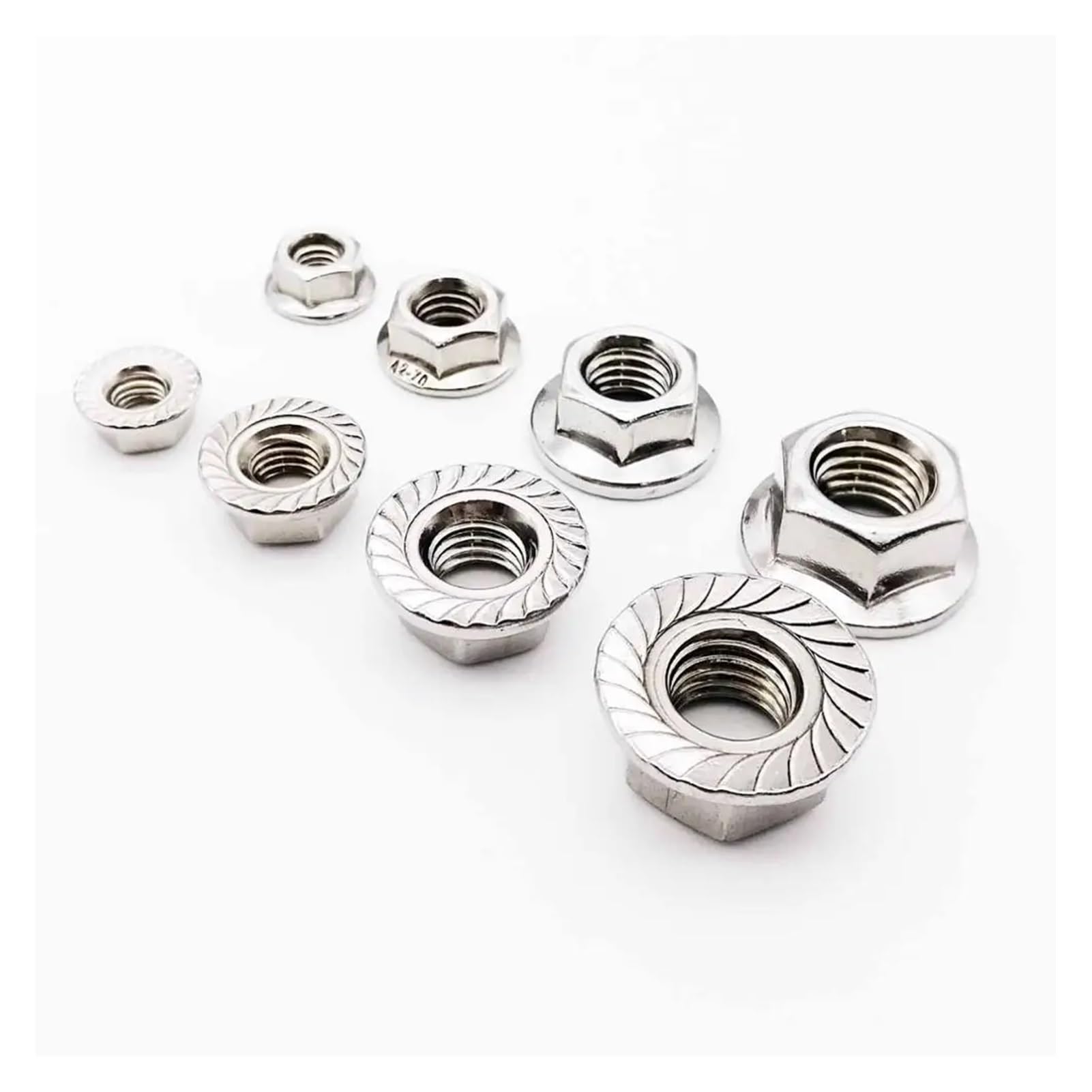 Tuercas Contratuercas Tuerca de sujeción, 5/50X M3 M4 M5 M6 M8 M10 M12 Hexágono de acero inoxidable Cabeza hexagonal dentada Contratuerca de bloqueo DIN6923(M4 50pcs)