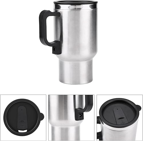 Miniatura 9 de Taza de calefacción para automóvil, taza de calefacción de viaje de acero inoxidable de 12 V 15.2 fl oz, taza de calefacción eléctrica para viajes,