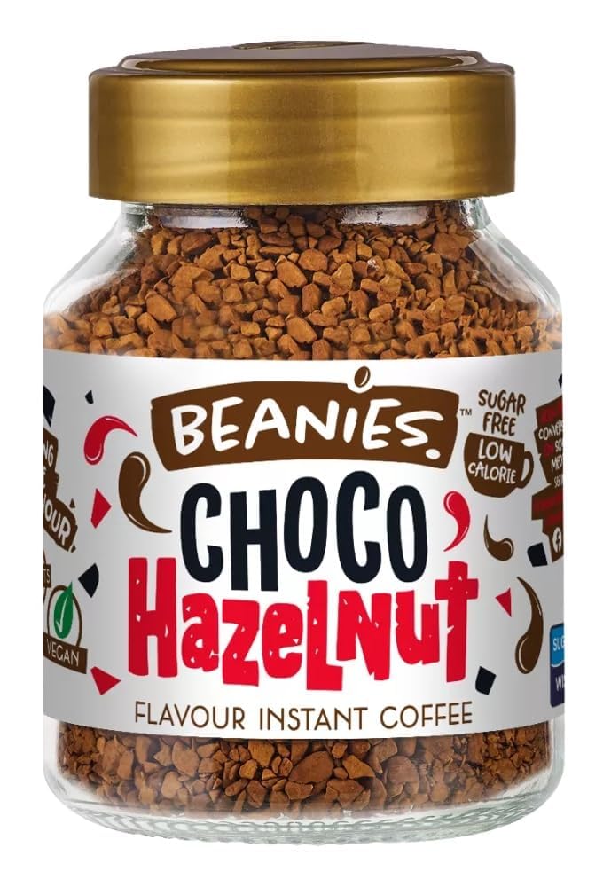 Beanies Choco Hazelnut Flavour Instant Coffee, Sugar Free, Low Calorie, 50 grams (Product Of UK)
