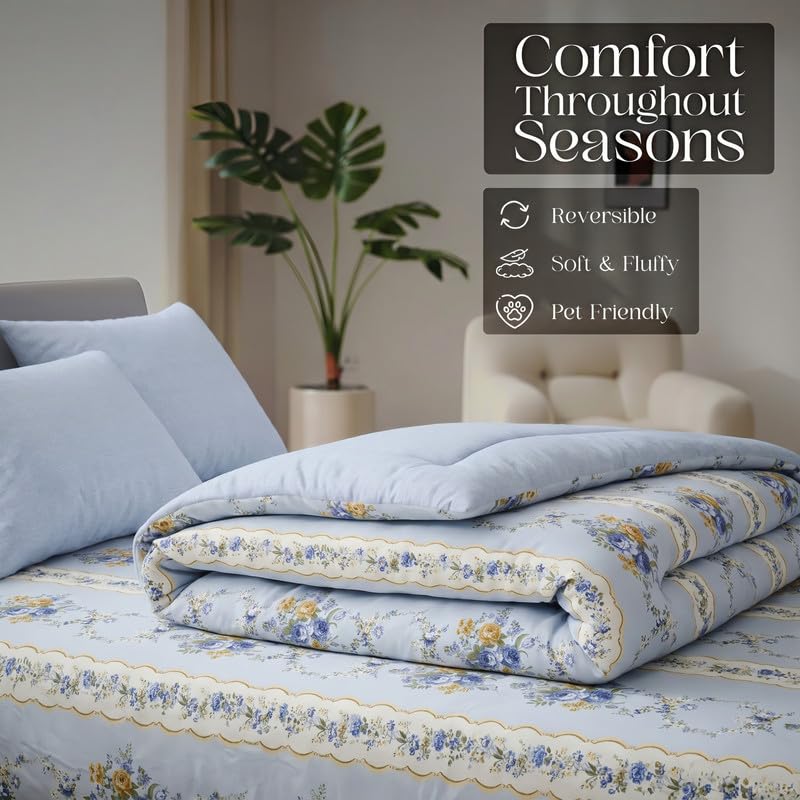 Image of Utopia Bedding Microfiber AC Comforter for King Size 220x240 cm - Lightweight, Skin-Safe & Hotel-Style Quilted Blanket with Floral Print Lilac