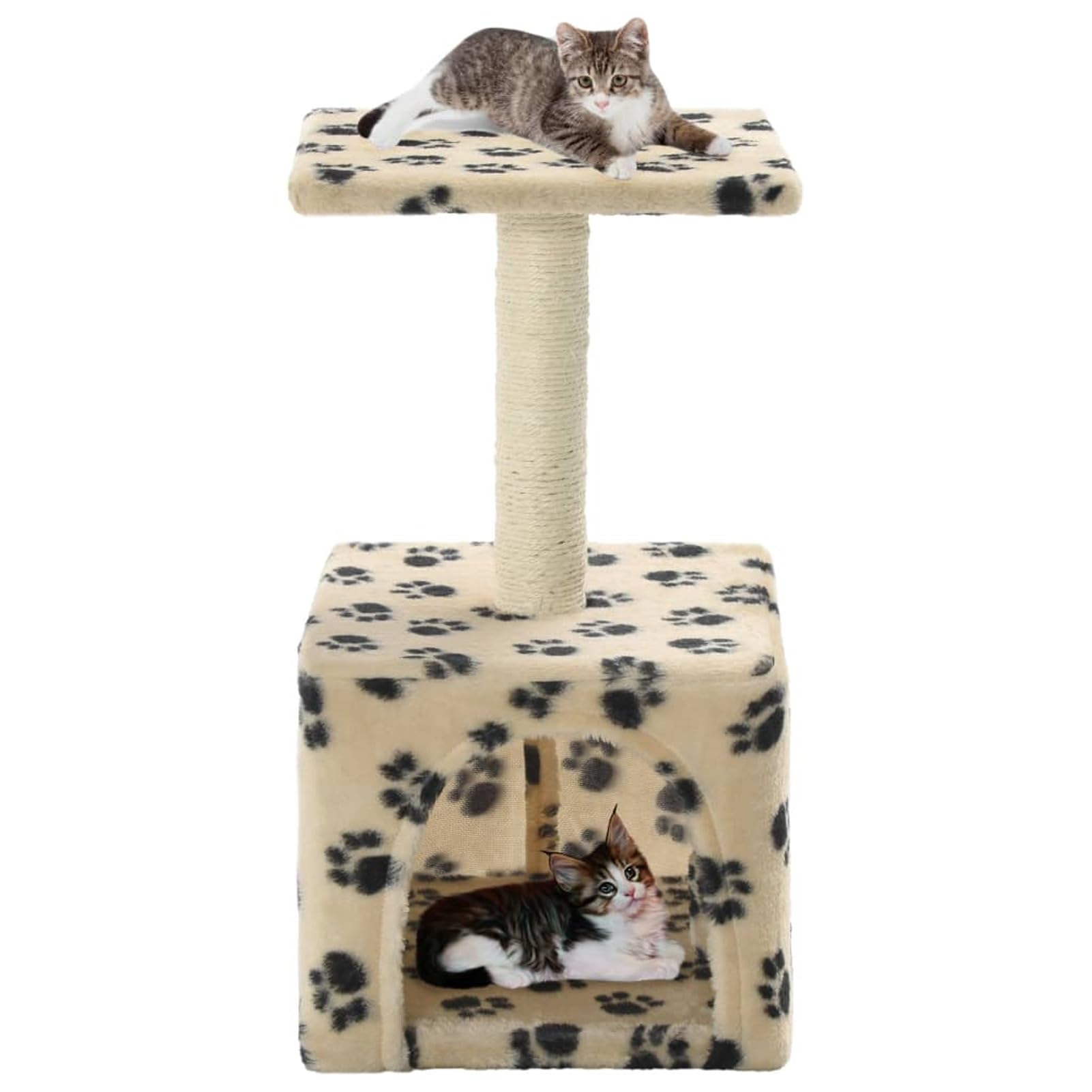 Homgoday Tiragraffi per gatti con tiragraffi in sisal, 55 cm, con stampa di zampe beige, tiragraffi a torre per gatti multilivello, centro attività per gatti da interno