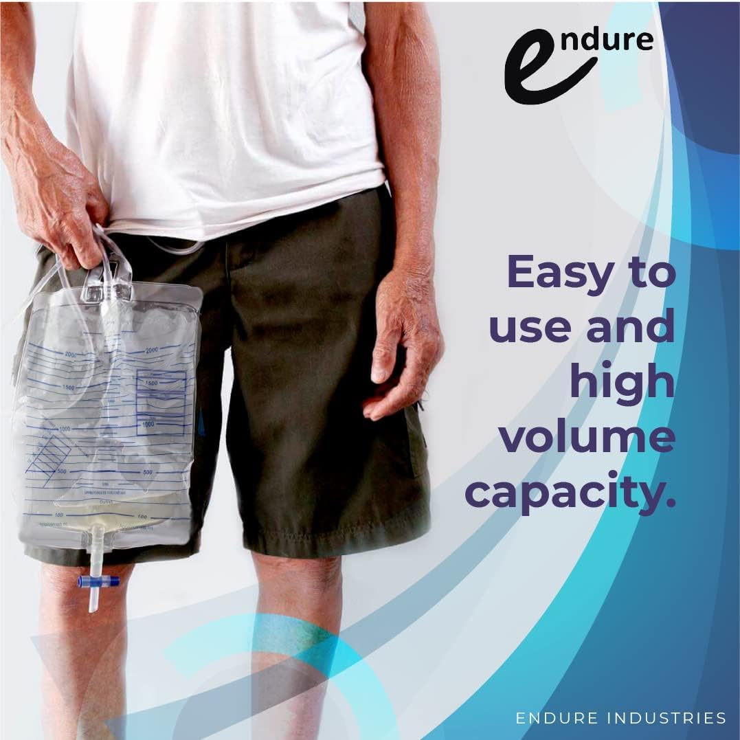 Endure - Bolsa de orina estéril desechable para adultos, 2000 ml, paquete de 10 bolsas unisex de drenaje médico de emergencia con válvula antirreflujo