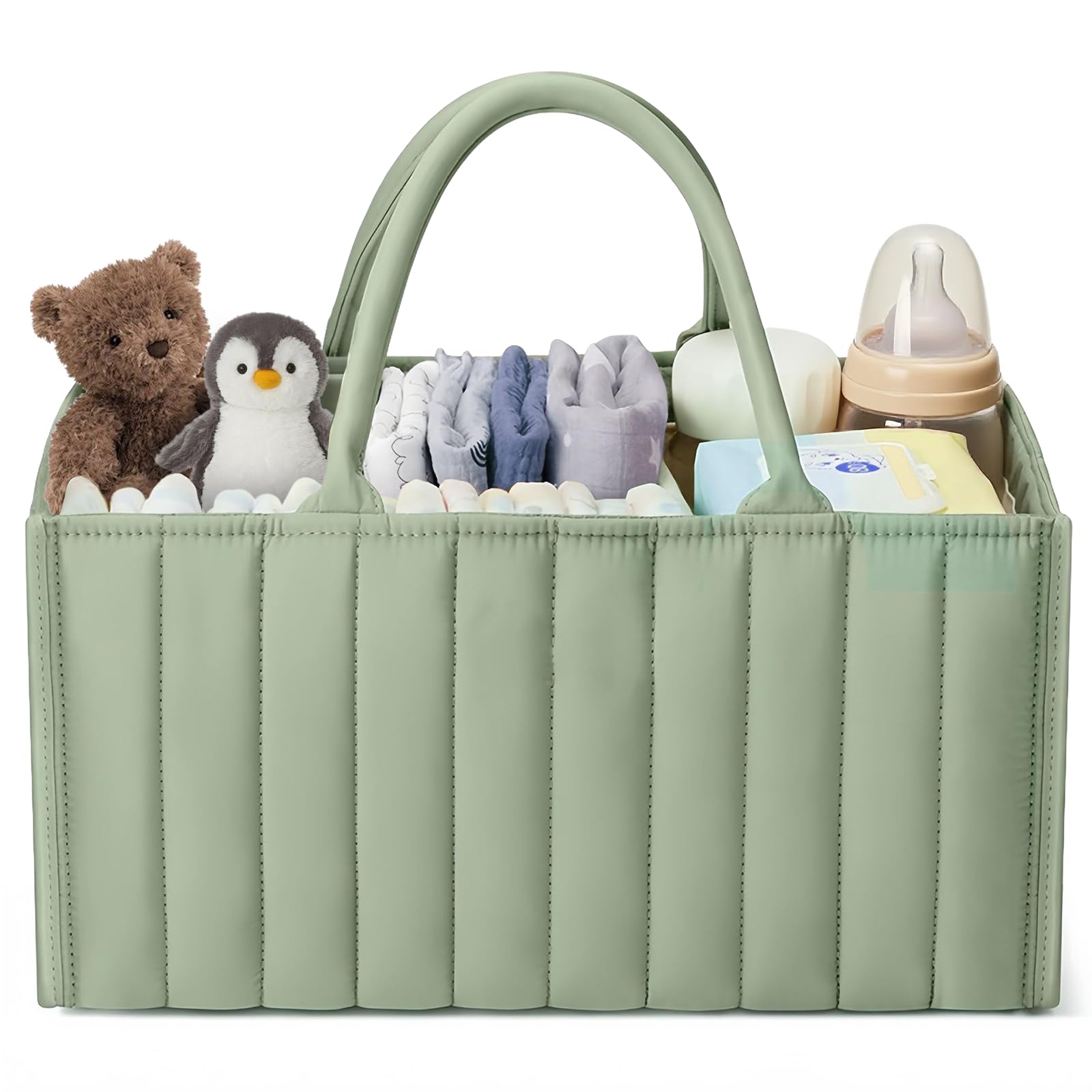 HAGOT Baby Windel Caddy Organizer, Wickeltisch Organizer, mit Fächern, für Feuchttücher und Babysachen, Grün
