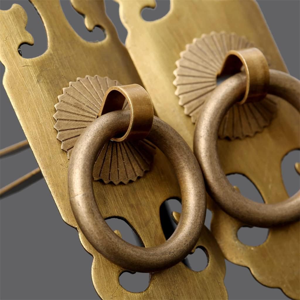 2pcs Vintage Furniture Lock Pull Hook Cabinet Hardware Door Knocker Brass Handle and Drawer Handle Cabinet Door (B