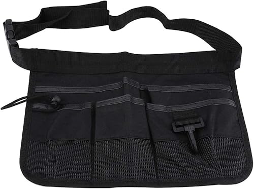 Cinturón de herramientas de jardinería con 6 bolsillos de diferentes tamaños y profundidad Cinturón de cintura ajustable de tela Oxford (negro)