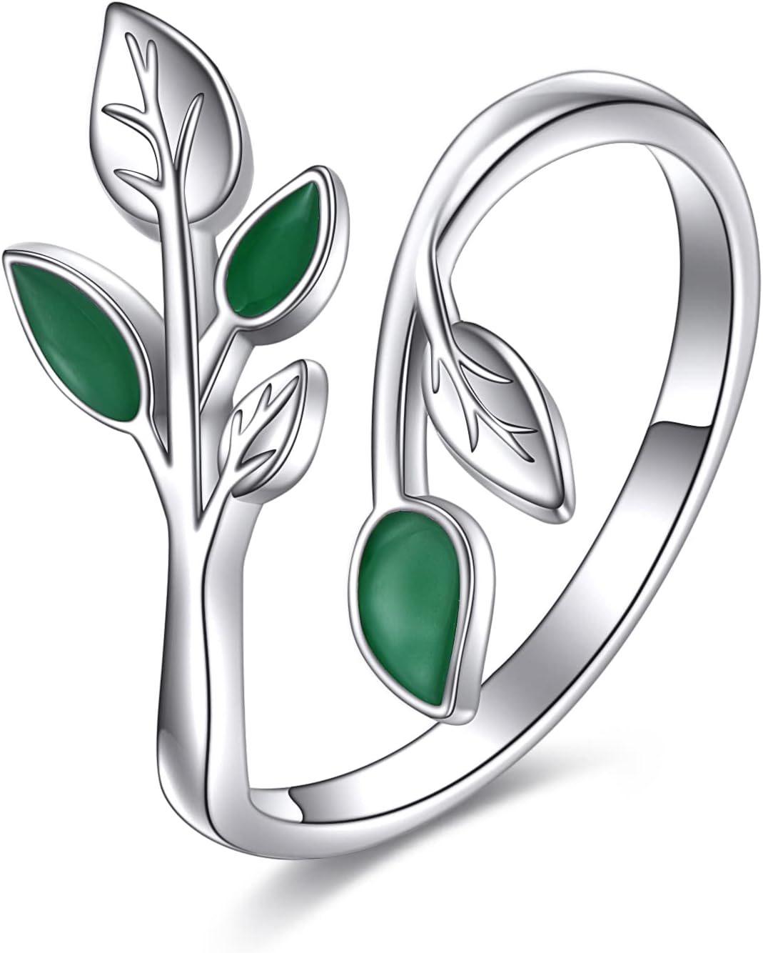 YFN Open Leaf Leaves Enamel Rings Sterling Silver Adjustable Branch Ring Jewelry Gifts for Women Mother