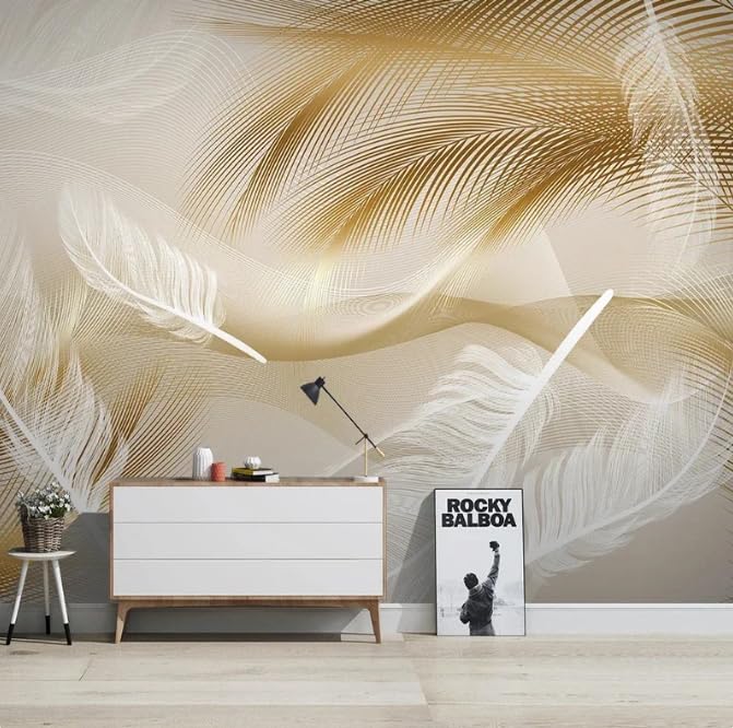 Papier peint 3D plume dorée pour transformer votre mur de chambre