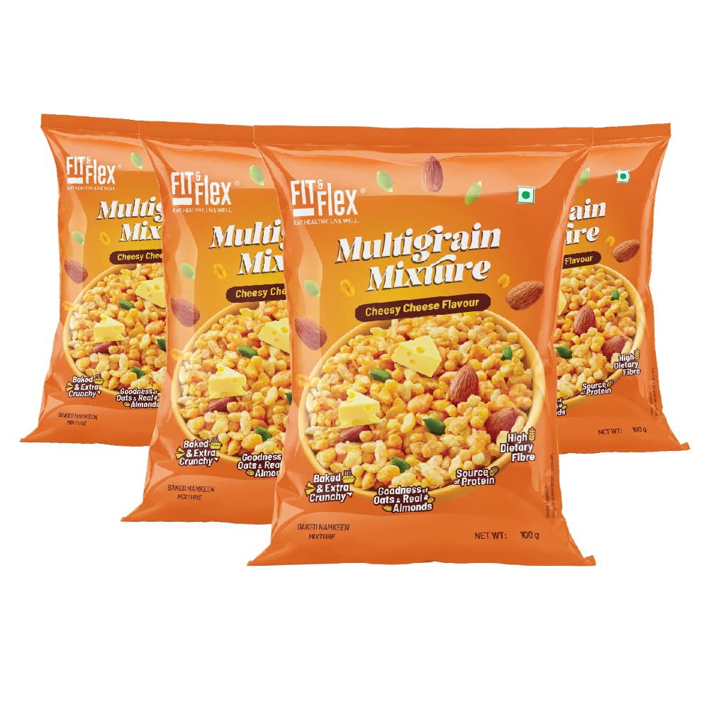 Fit & Flex Multigrain Mixture, Zero Cholesterol, Oat Rich, Extra Baked and Crunchy Snack, Baked & Crunchy Namkeen Mixture, Cheesy Cheese, High Dietary Fibre, All-time Party Snack - As Seen on Shark Tank India - Pack of 4, 400 Gm (B09VL3QWGN) Amazon Price History, Amazon Price Tracker
