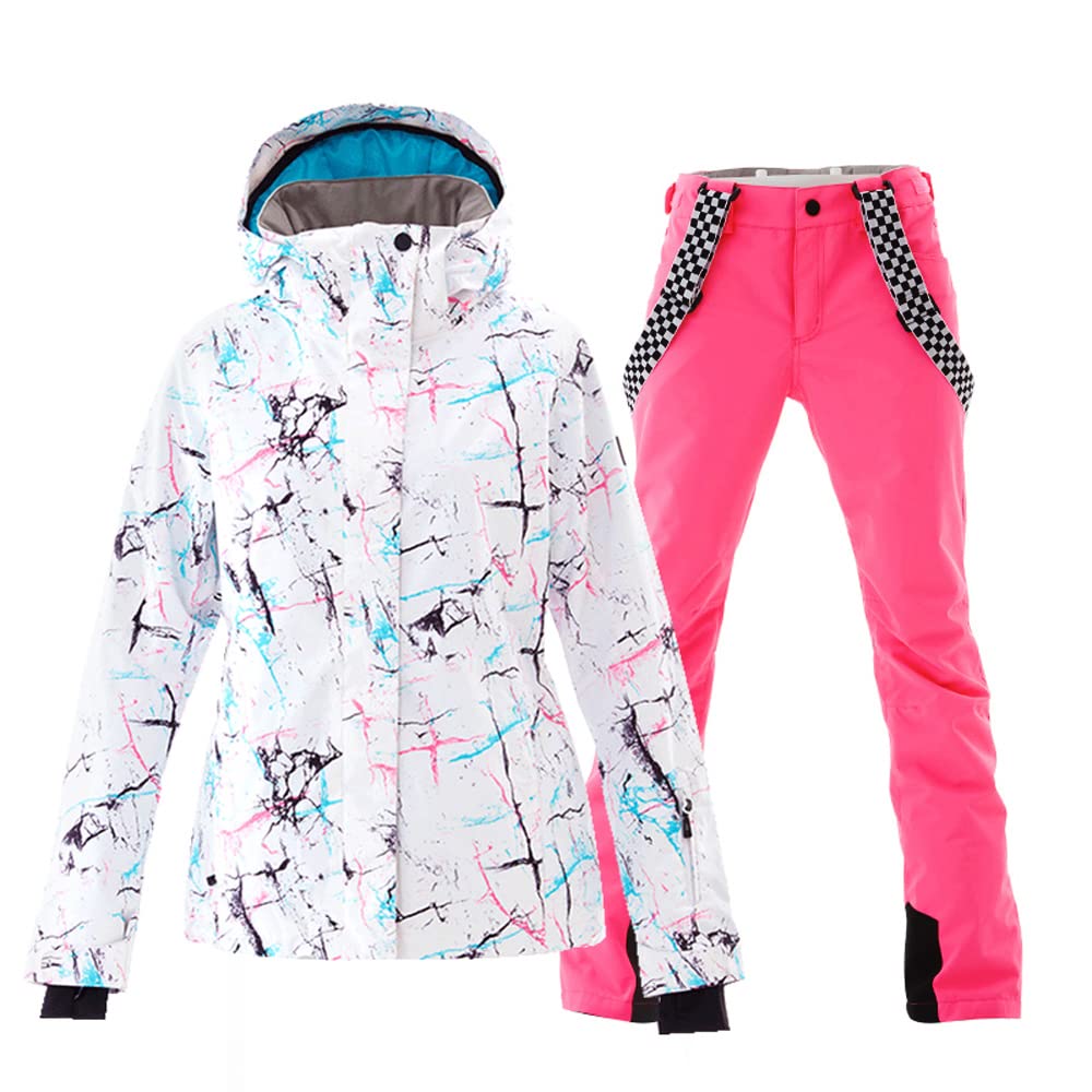 HOTIAN Giacca da sci da Donna e pantaloni Set, Giacca invernale Donna Calda,Pantaloni Da Sciimpermeabili E Cappotto,per Il Lavoro All'aperto Sci Pesca Equitazione Moto