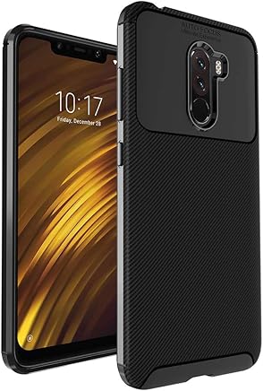 Anjoo Compatible para Funda Xiaomi Pocophone F1, Carcasa Pocophone F1 Carbon Fibre Texture Suave y Flexible TPU Silicona Cases Parachoques Protectora para Xiaomi Pocophone F1,Negro
