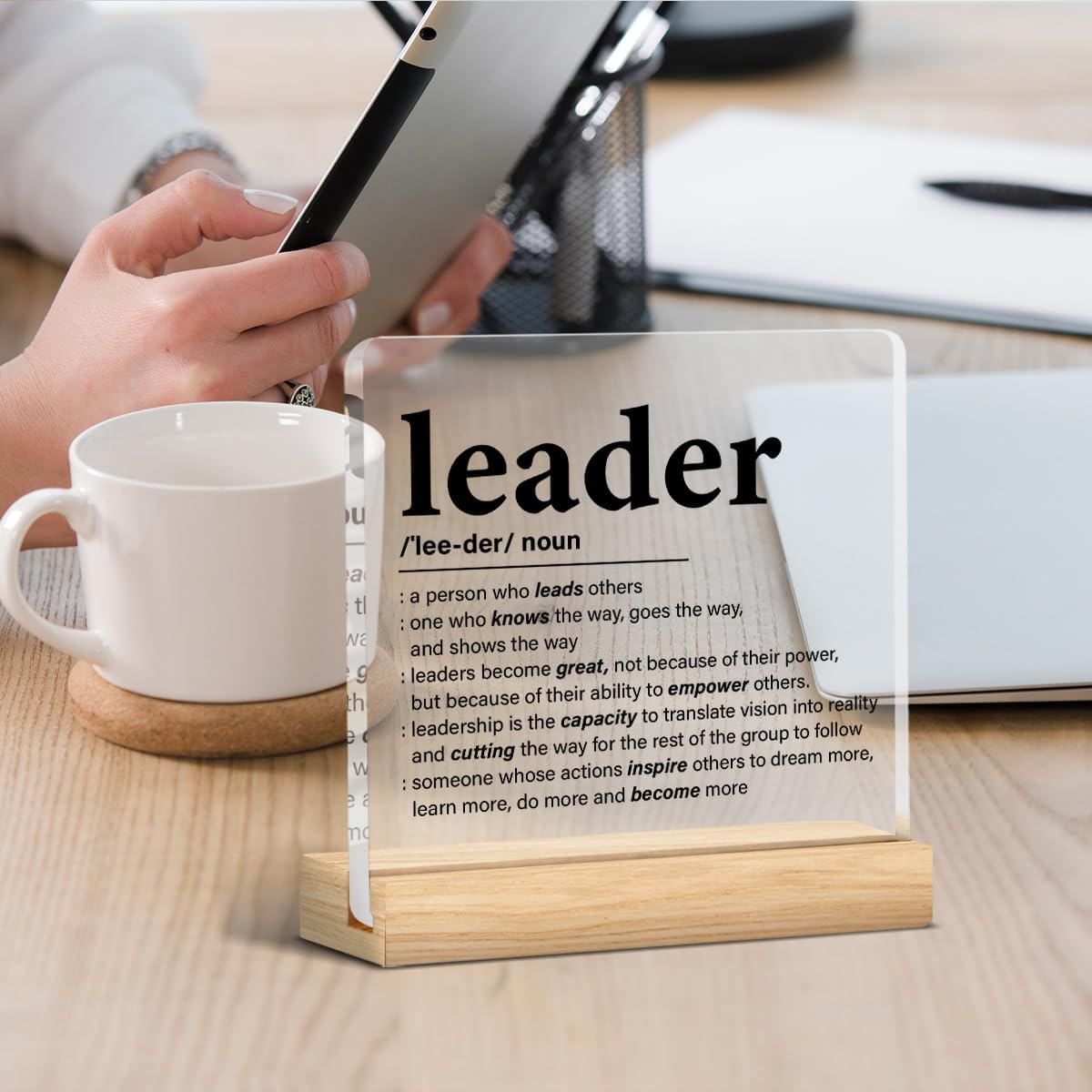 Leadership Gifts for Women Men, Thank You Appreciation Gift for Leader Manager Boss, Inspirational Leader Plaque Clear Acrylic Decorative Sign for Office Desk Decor, 4 x 4 Inches - Image 4