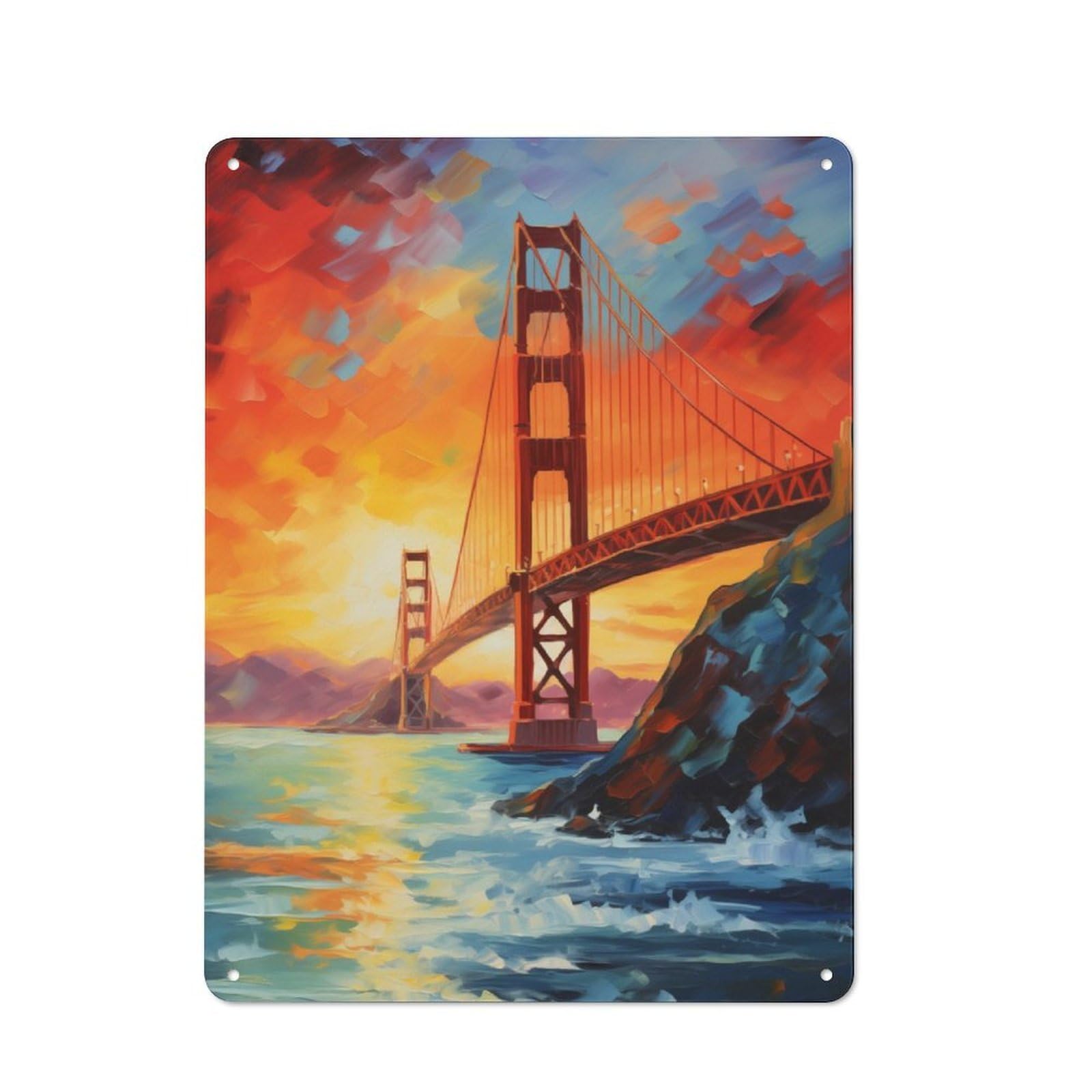 Junmoney Majestic Golden Gate Metal Wall Sign 40X30cm Featuring For Home Bar Wall, Housewarming Present For People Styling Home Bar