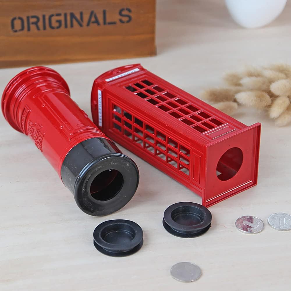 British Style Red Telephone Booth Piggy Bank Retro Style Red Mailbox Money Bank London Style Phone Booth Mailbox Money Saving Box Vintage London Style Ornament (Telephone Booth)