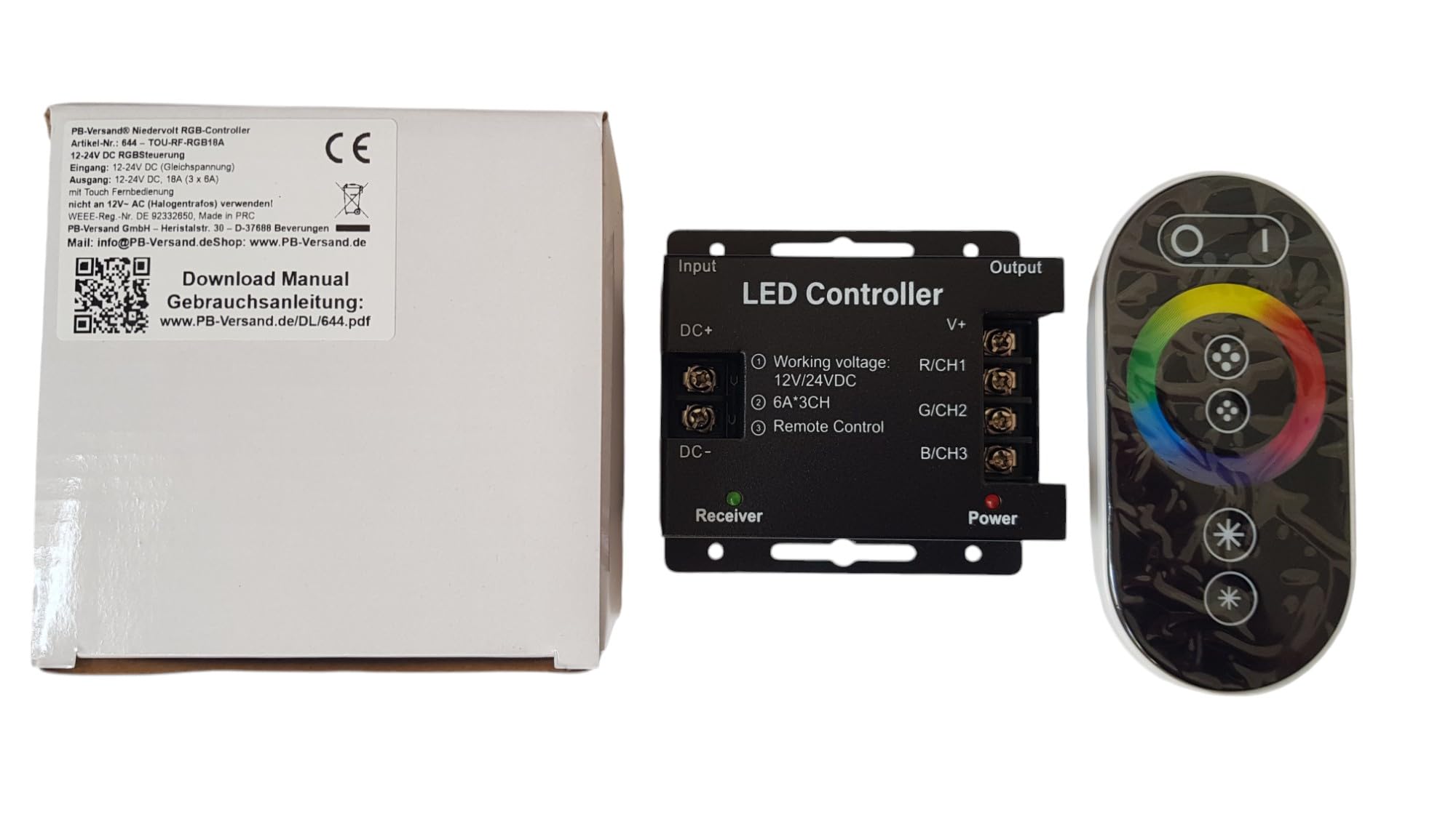 PB-Versand RGB LED Touchdimmer Dimmer 12V - 24V Schalter zum dimmen Touch-Technik Regler Dimmschalter für Streifen Strip Lichtleisten LED-Leisten (Packung mit 2)