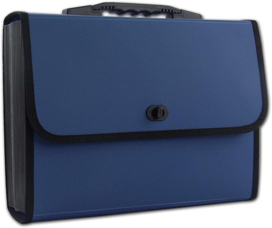 26 Pockets Expanding File Folder, Canvas A4 Size Accordion Document Organizer with Handle (Blue)