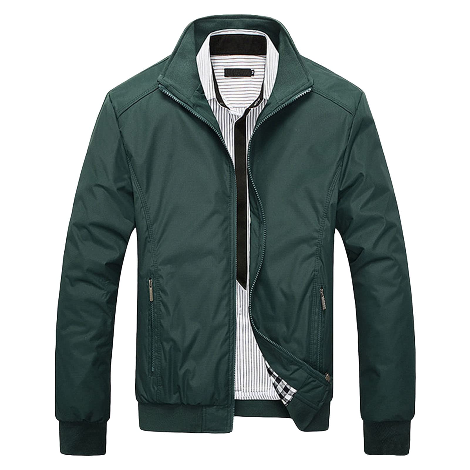 Maiyifu-GJ Men's Casual Lightweight Military Jacket Spring Fall Stand Collar Outdoor Windbreaker Windproof Slim Fit Army Coat (Dark Green,X-Large)