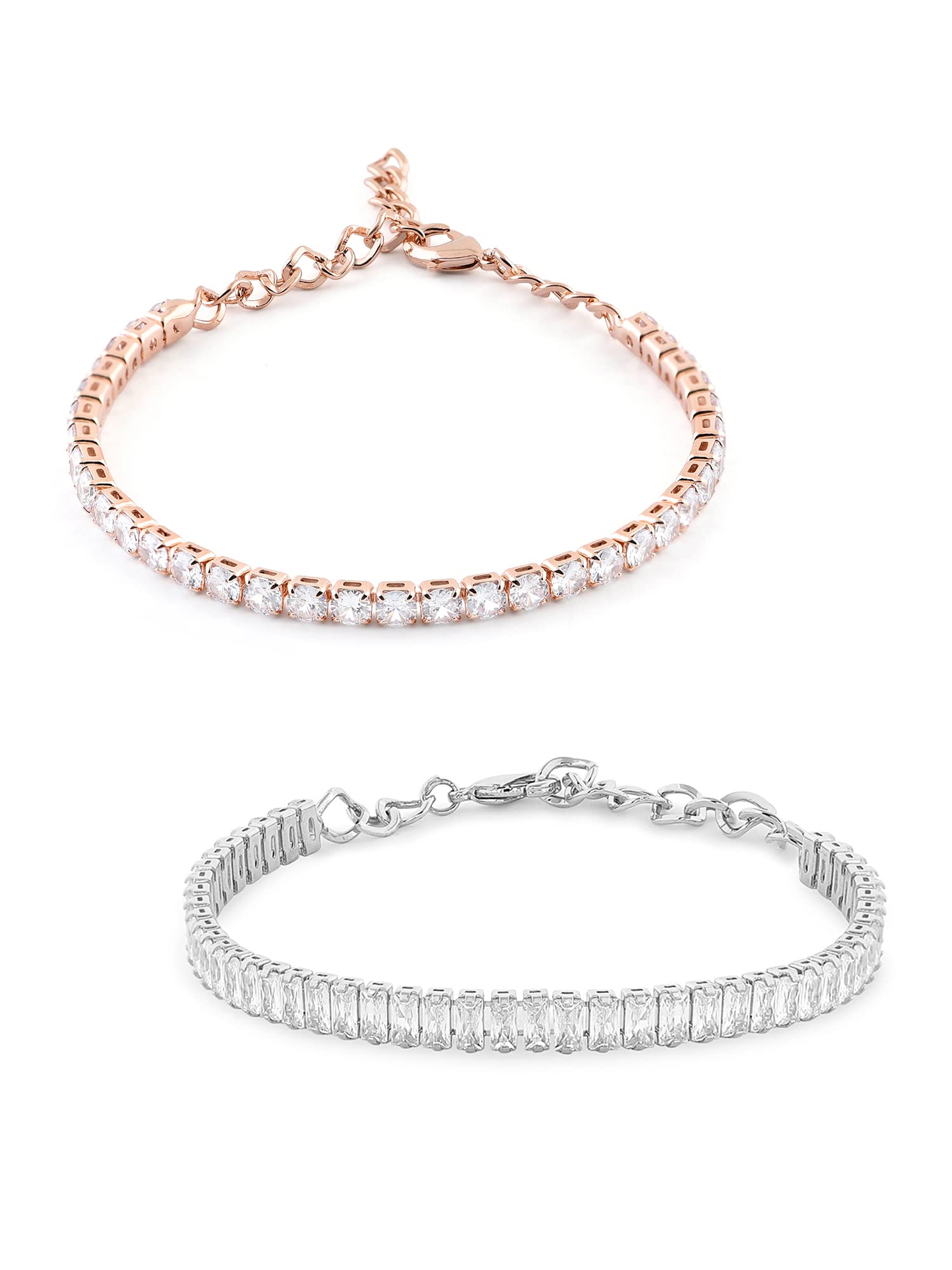 ZAVERI PEARLS Set of 2 Rose Gold & Silver Tone Cubic Zirconia Contemporary Tennis Bracelets For Women-ZPFK13120 (B09YNYN88Q) Amazon Price History, Amazon Price Tracker