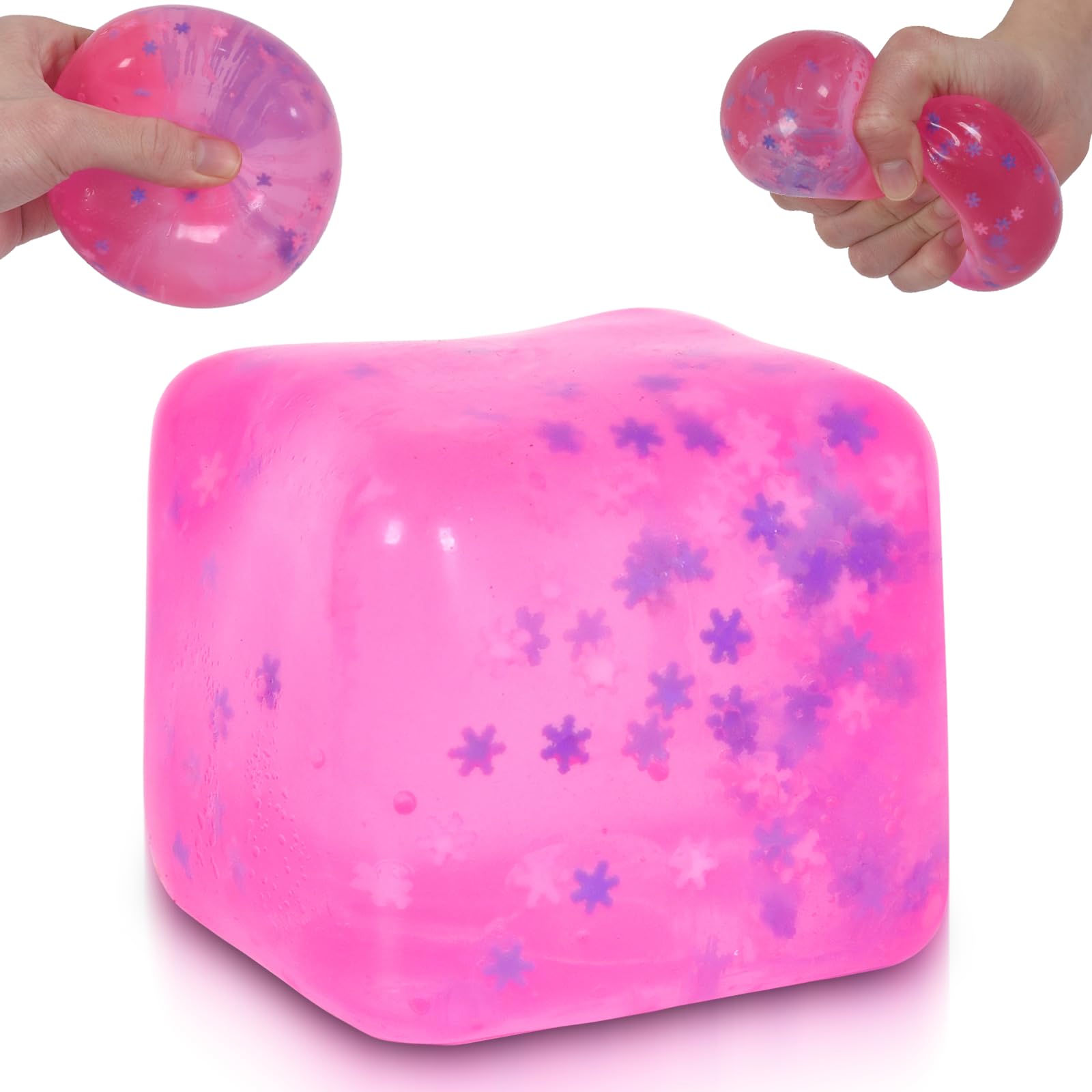 Ssqauvig Snowflake Ice Cube Squishy Toy, Big Size 7cm Stress Relief Fidget Toys for Adults, Sensory Squishy Toys for Anxiety Relief and Focus, Soft Slow Rise Squeeze Toy for Stress (Pink)
