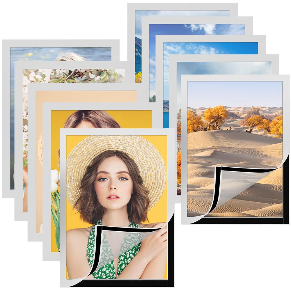 6 Cornici Portafoto A3 Con Chiusura Magnetica - Autoadesive, Argento, 44.9x32.5 Cm - Foto 9