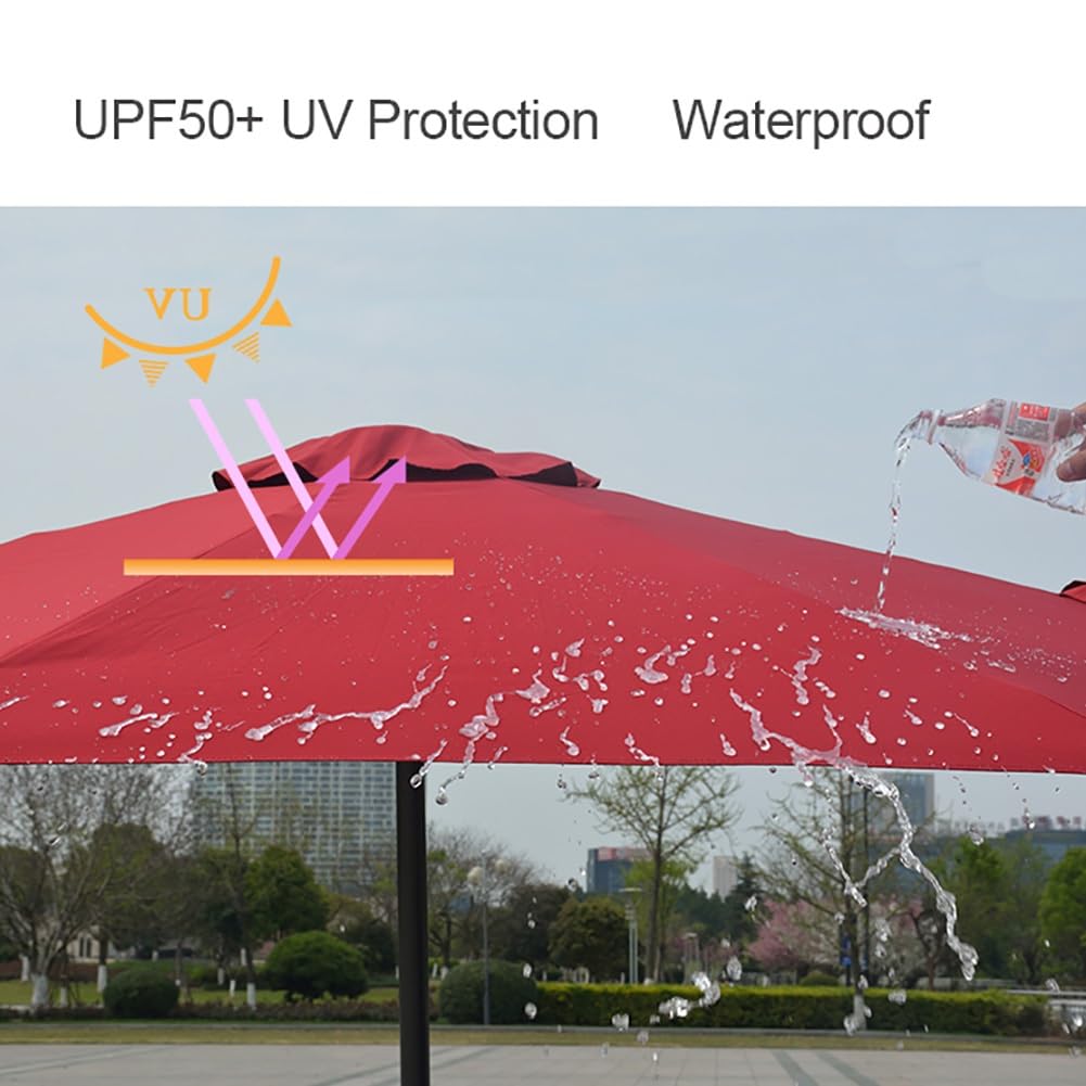 Duży parasol tarasowy 9 m, parasol na targ zewnętrzny z korbą i 8 żebrami, ochrona przed promieniowaniem UV osłona przeciwsłoneczna na balkon, basen, ogród, żelazna rama zapewniająca trwałość