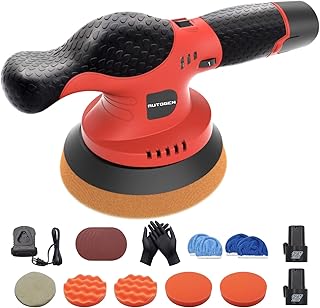 AUTOGEN Cordless Car Buffer Polisher- 6 Inch Portable Wireless Polisher with 2 PCS 12V 2.5Ah Lithium Battery, Brushless Polisher Kit for Car Detailing, Extra 18 PCS Attachments