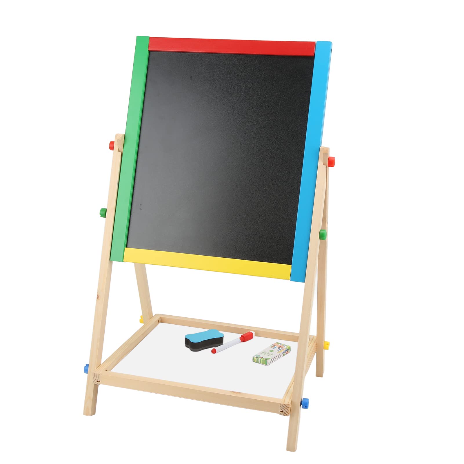 AMONIDA Tavolo da Disegno Multifunzionale in Legno a Doppia Faccia con Cavalletto Artistico per Giochi Creativi per Bambini Dai 3 Ai 12 Anni