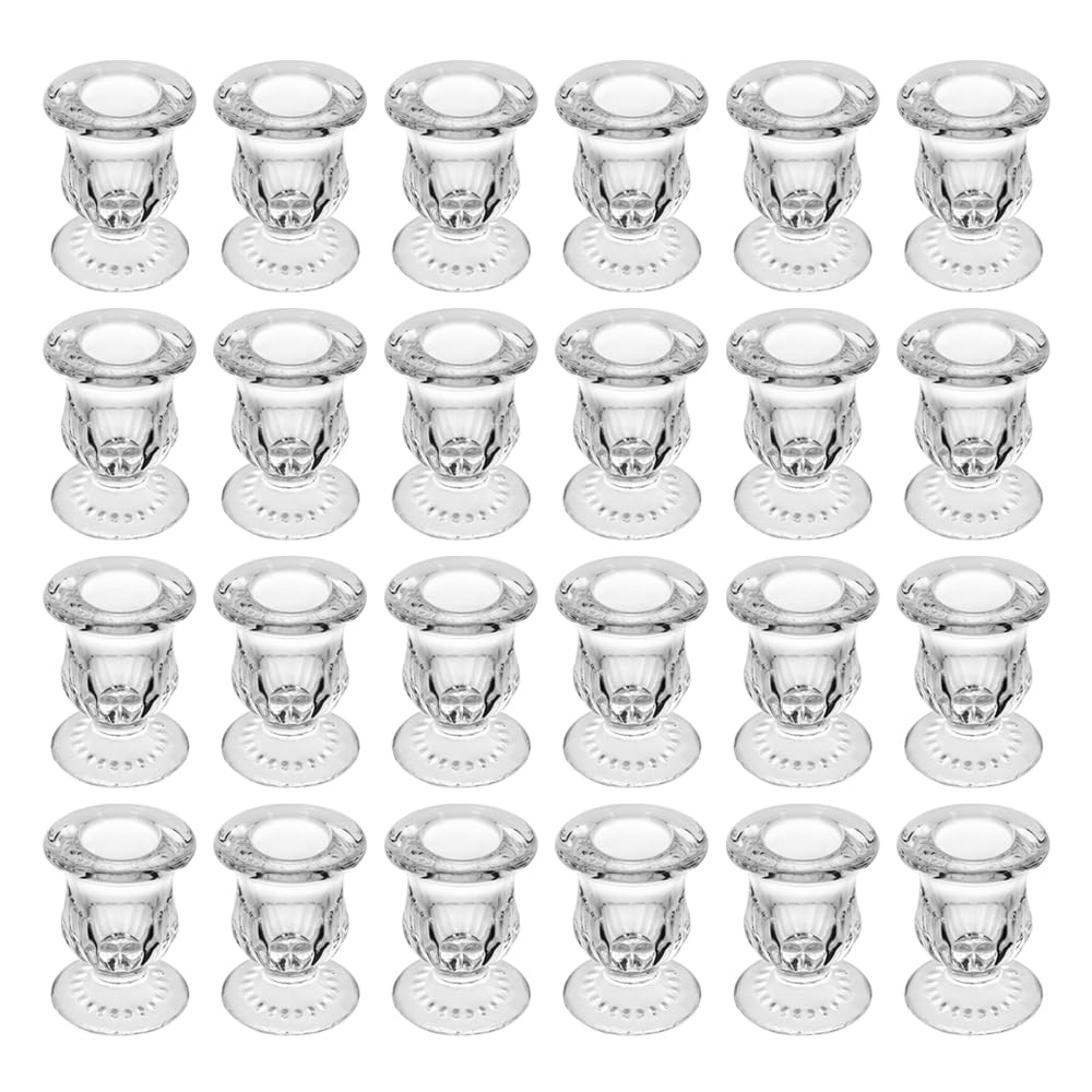 BTGLLAS Glass Taper Candle Holder Set of 24 - Clear Crystal Candlestick Holders for Tapered Candles, Elegant Candle Stick Holder Set for Wedding Party Christmas Thanksgiving Festival (24, Transparent)
