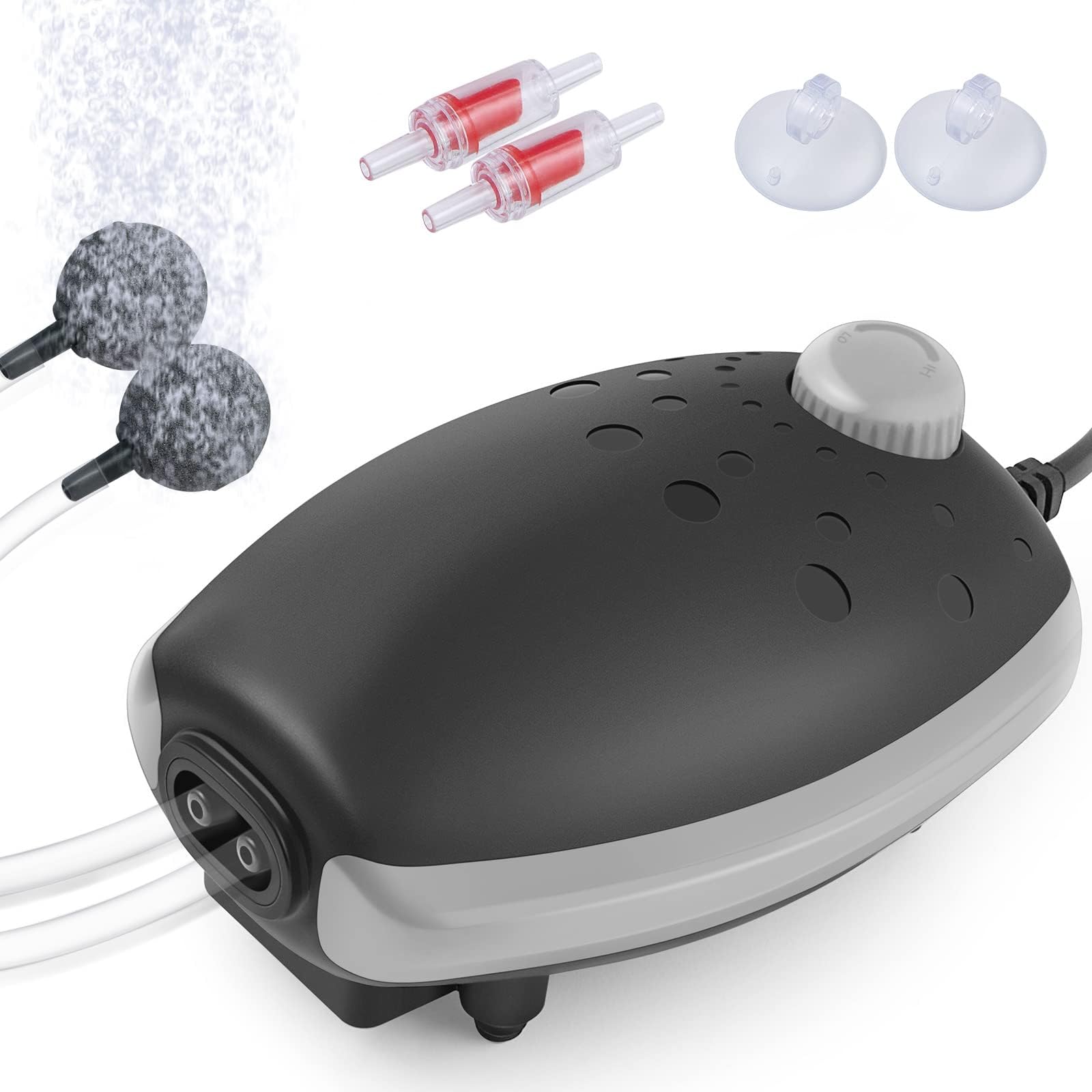 HITOP Aquarium Air Pump with Accessories, Silent Oxygen Pump for Aquarium, Whisper Aerator for Fish Tank 30L to 400 Litres (BLACK -GRAY)