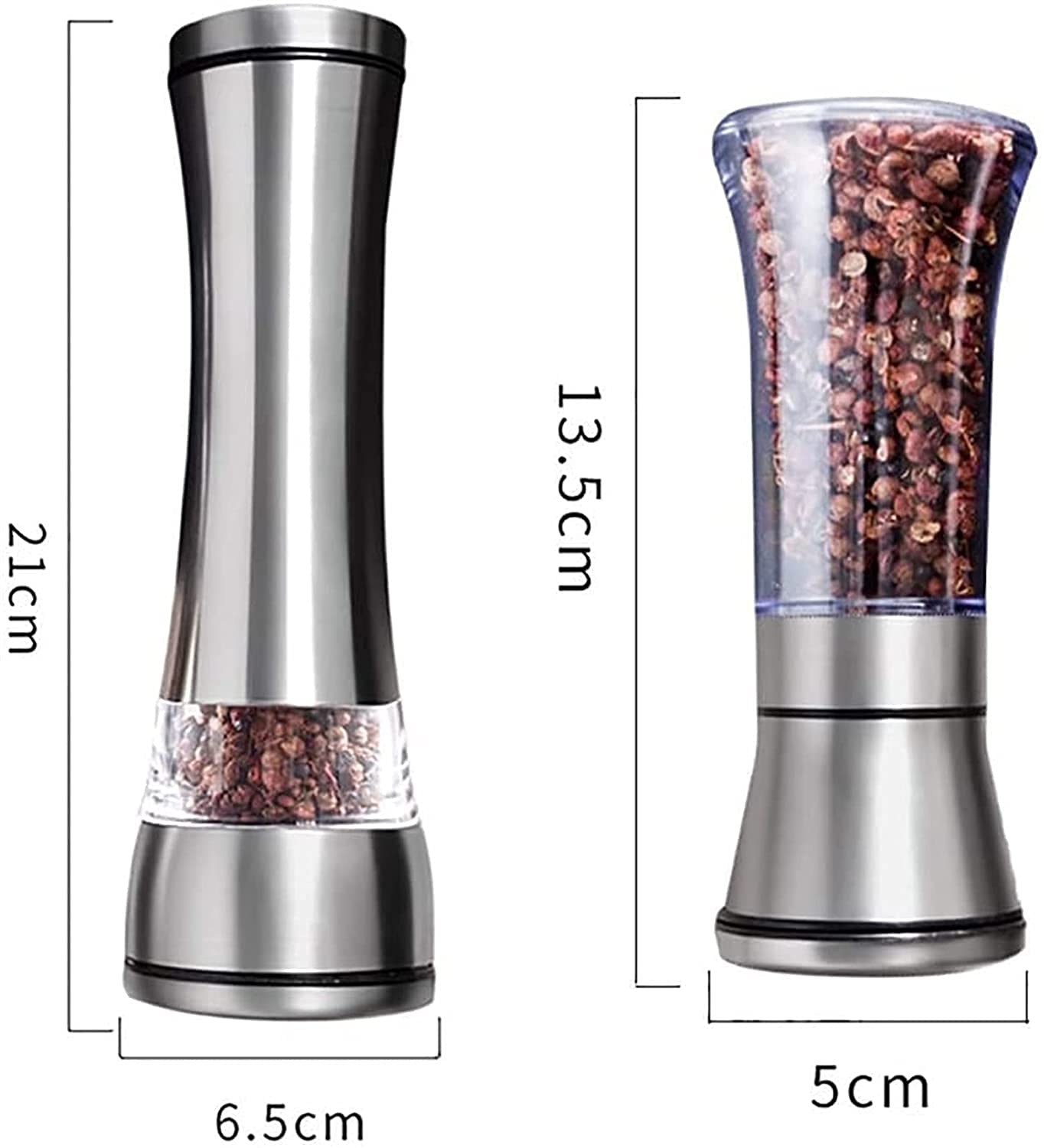 Edelstahl Salz- und Pfeffermühle Set -Einstellbare Keramik Seesalz Grinder & Pfeffermühle-hohe Glas Salz- und Pfefferstreuer