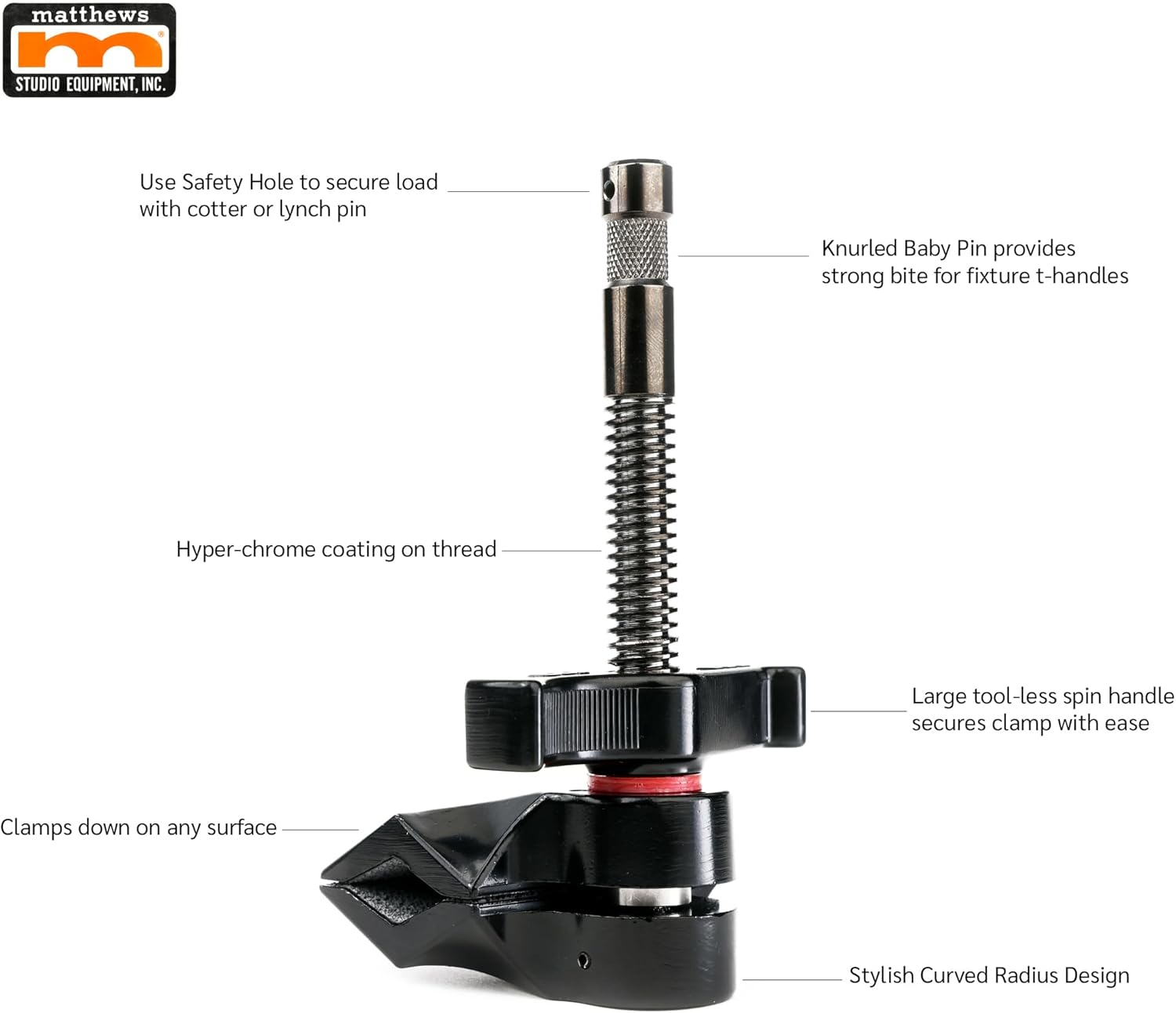 Limited Edition 6" End Jaw Black Matthellini Clamp - Studio-Grade Mounting for Lights, Cameras, Diffusion, Accessories for Content Creators, Photographers, Filmmakes