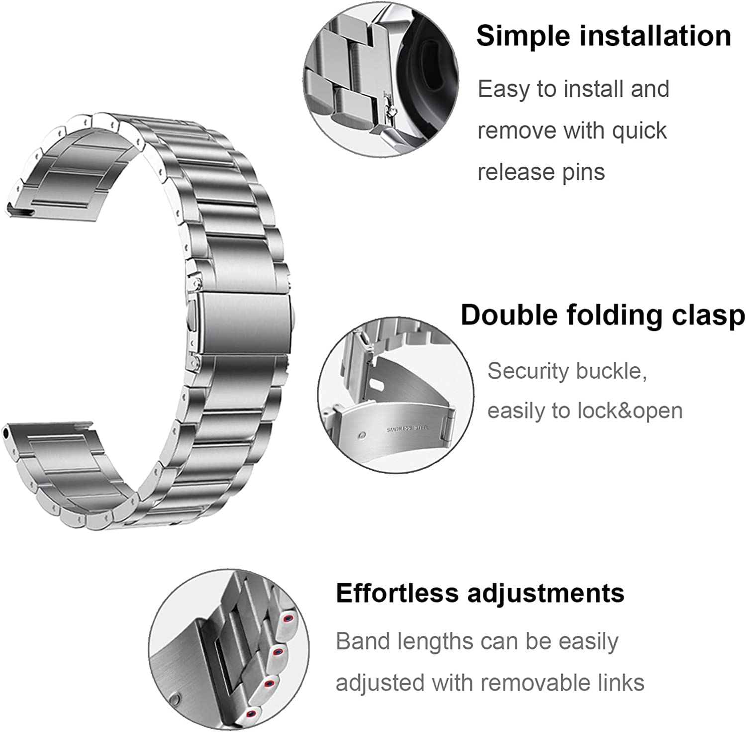 Compatible avec Garmin Vivoactive 4 45 mm/Venu 2 45 mm, bracelet de rechange 22 mm, maille milanaise et acier inoxydable pour Forerunner 745/265/255/255 Music, 46 mm, noir