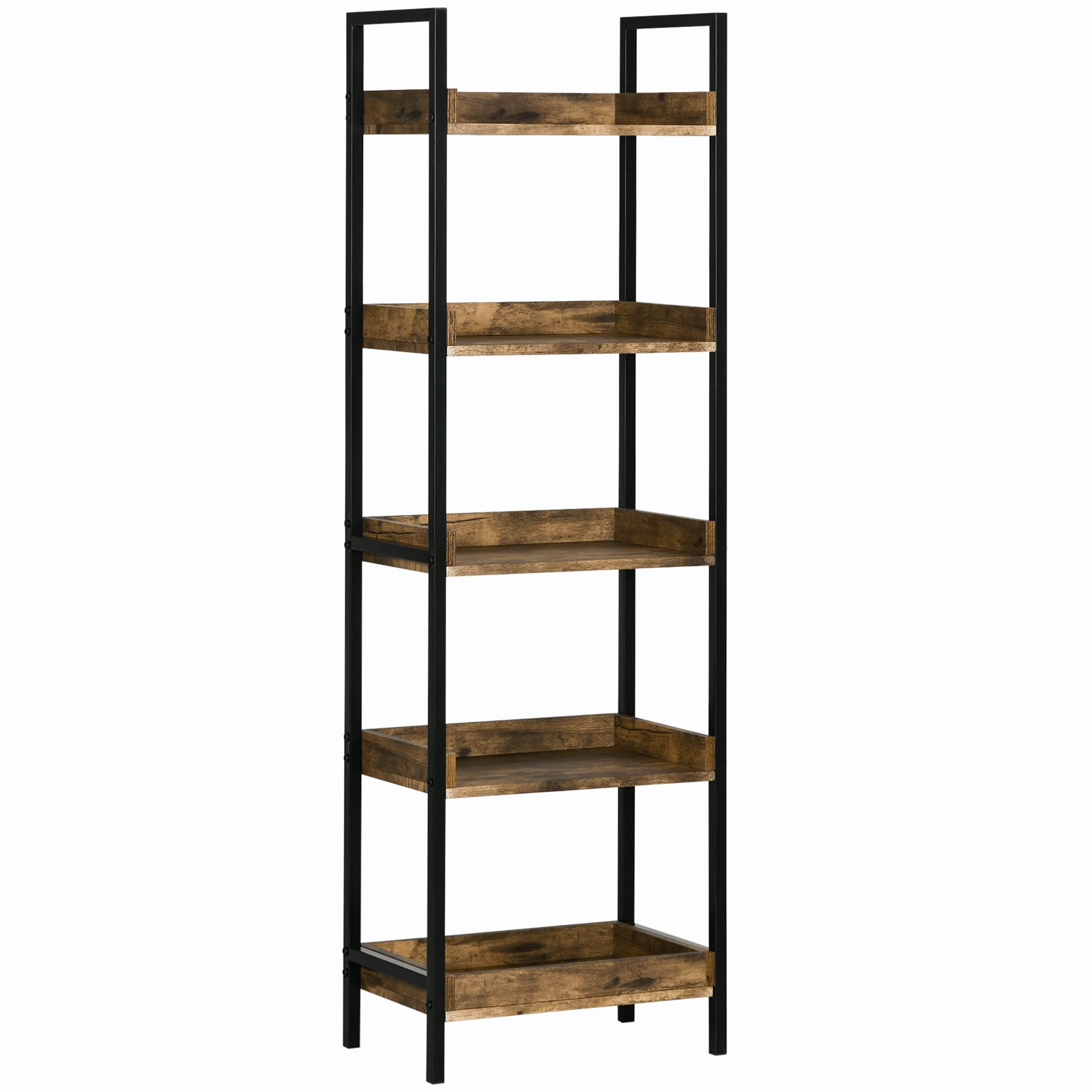 HOMCOM Libreria Stile Industriale a 5 Ripiani, Mobile Libreria in Legno e Metallo per Casa e Ufficio, 48x30x155cm, Marrone Rustico