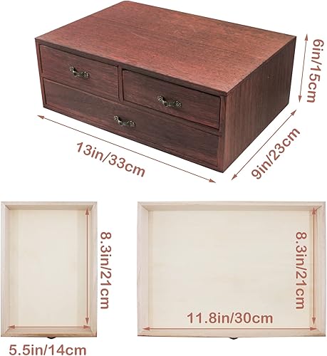 Miniatura 3 de Organizador de escritorio de madera, armario de almacenamiento de madera con 3 cajones, mostrador de mesa, almacenamiento de joyas, caja de