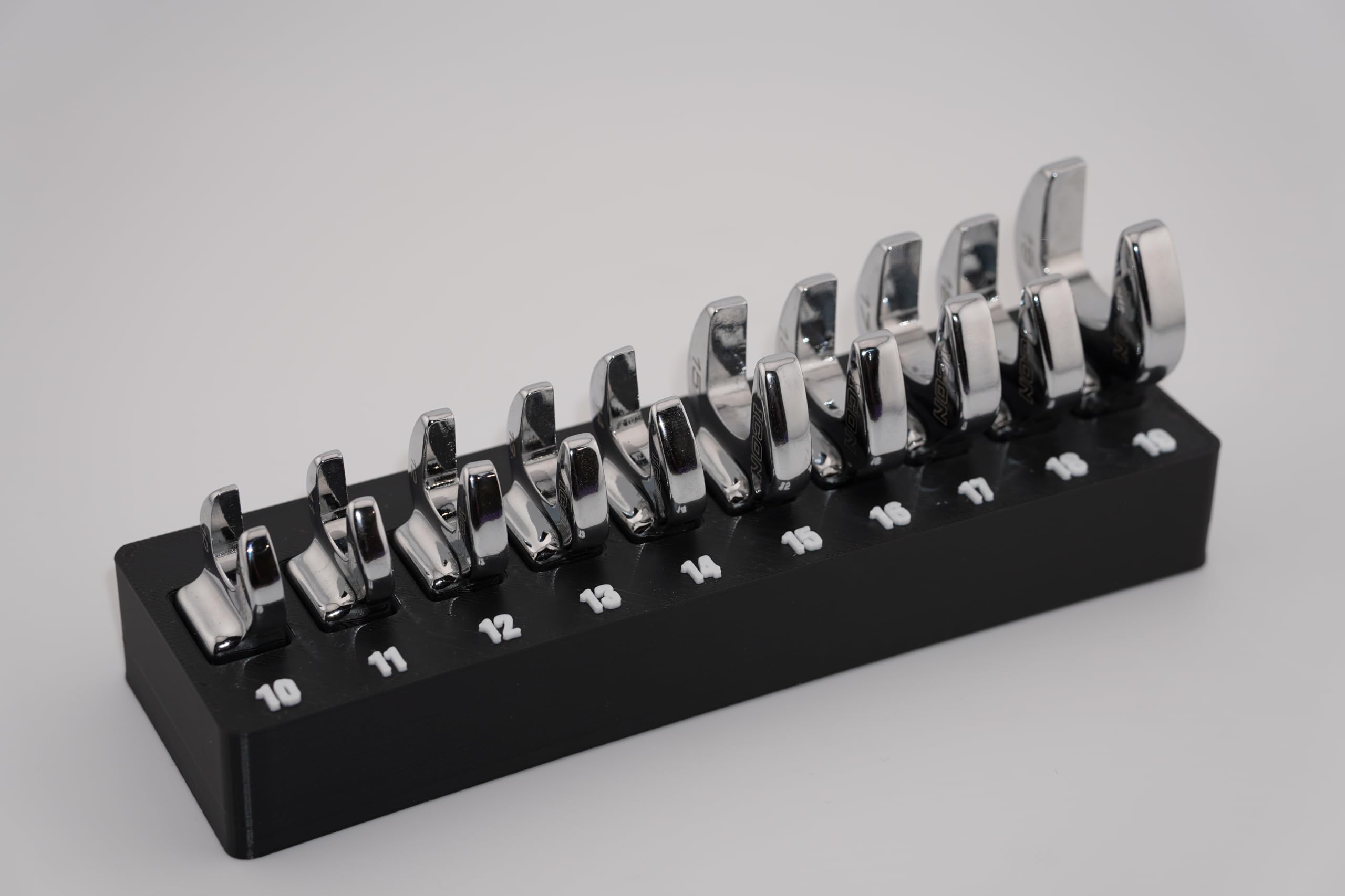 3/8 Inch Drive Metric Crowfoot Wrench Organizer Bin/Rack (Black w/White Lettering)