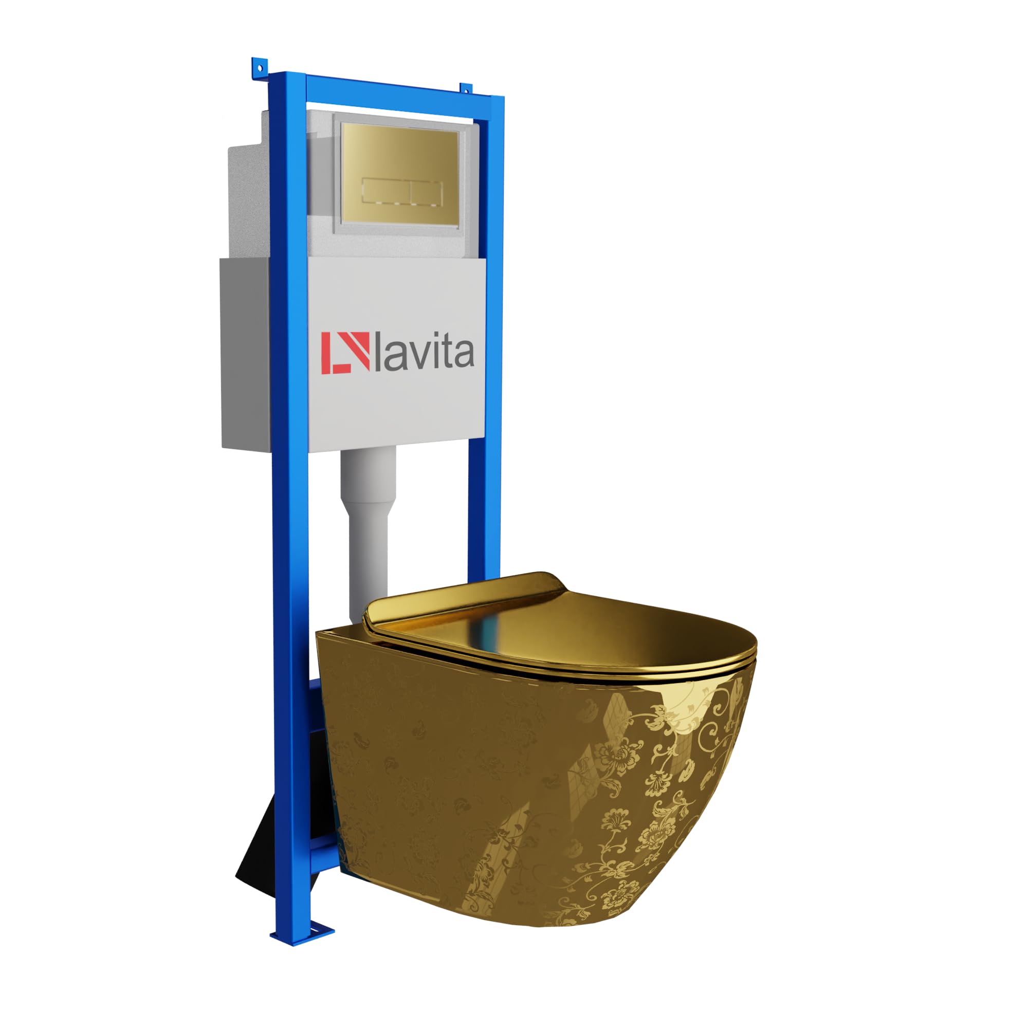 Lavita LAV 101 Sofi Slim Gold Eye Élément mural WC 40 cm + évier mural sans bord + panneau de commande LAV 200.3.5 Gold | Kit complet | Réservoir de chasse encastré