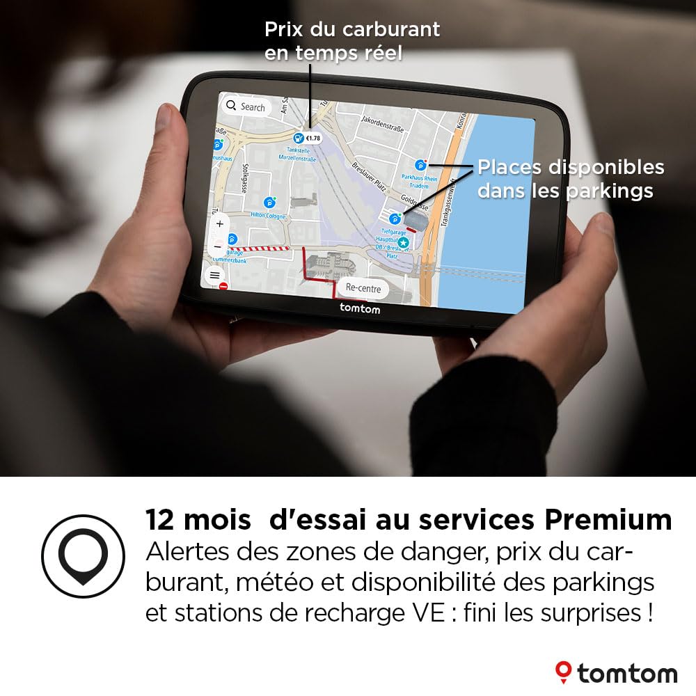 TomTom GPS GO Navigator (écran 7" extra-large, infos trafic en temps réel, alerte des zones de danger 1 an d'essai inclus, carte d'Europe, mise à jour via Wi-Fi, services Premium, fixation magnétique)