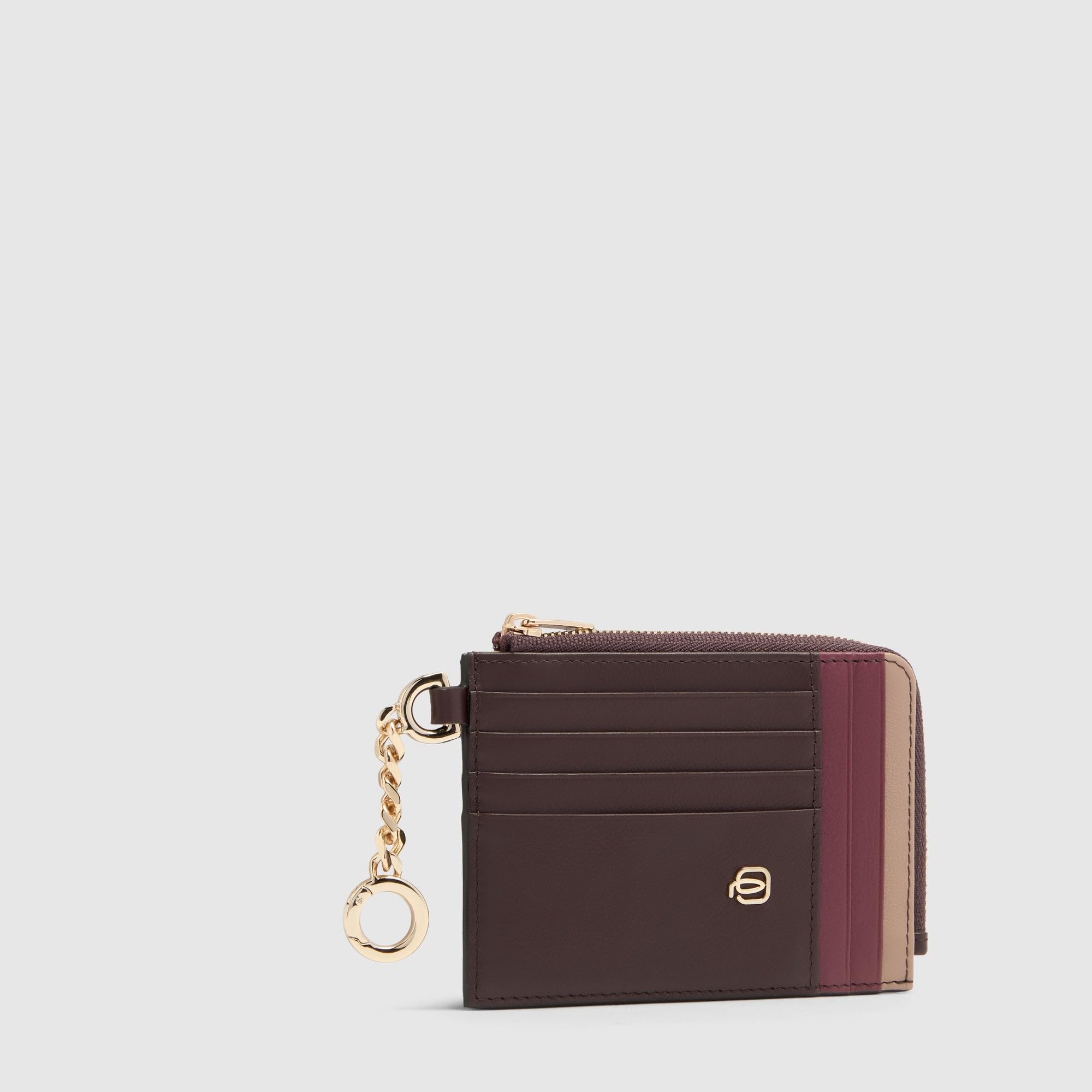 PIQUADRO - Portacarte con Portachiavi in Pelle - Donna - Bordeaux e Rosa