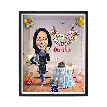 DK Decors Personalized Birthday Caricature PhotoFrame Gifts for Couple, Anniversary, Birthday of Glossy Matt Black Plastic Frames for Wall Mounting & Tabletop (Size 6x8 inch, Multicolor, DK255_M)