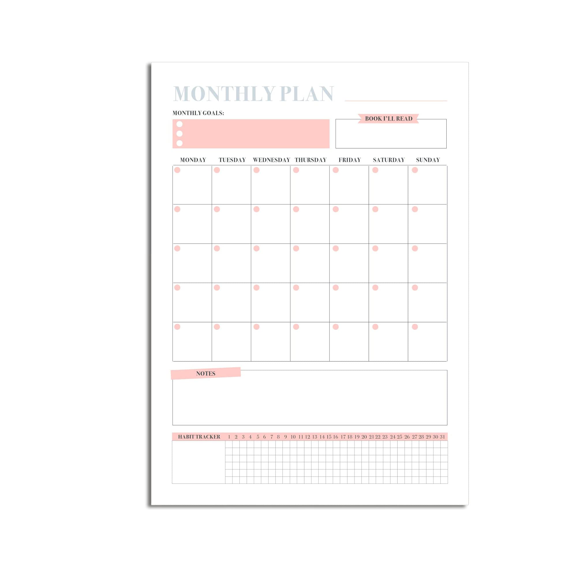 INNAXA A4 Monthly Planner & Organizer - 100 GSM Premium Thick Paper, 60 Sheets - Top Gold Wiro Bound with Rigid Kappa Board Back - Undated Monthly Calendar & Schedule Pad for Office, Home & Study 1