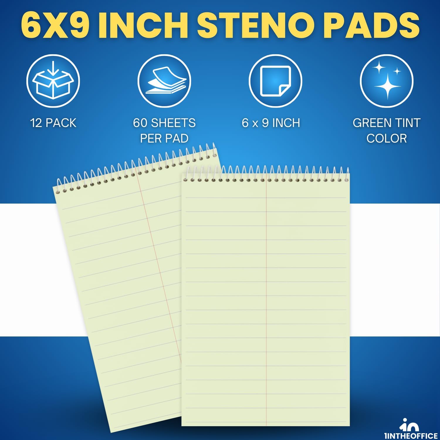 1InTheOffice Steno Pads Spiral 6x9, Steno Note Pads, Spiral Steno Pads, Pitman Rule, 60 Sheets/Pack, Green, 12 Pack - Image 2