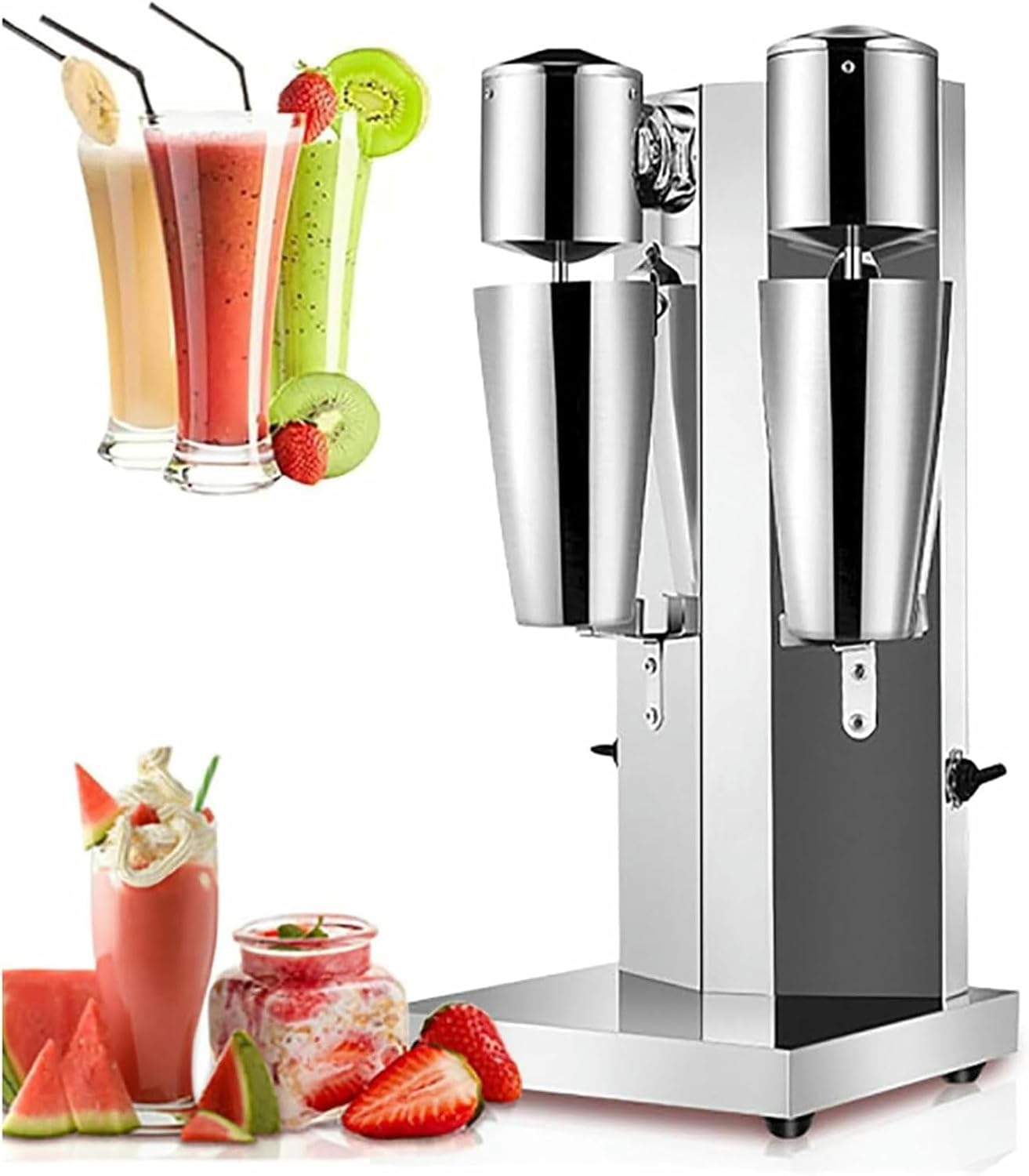 Commercial Milkshake Machine 560 W, Electric Mixer with 2 850 ML Stainless Steel Cups, 2 Adjustable Speeds for Milk Tea~/
