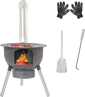 Multifunction Wood Burning Stove With Grill Rack, Camping Wood Stove, Large Charcoal Grill With Grill Rack For Outdoor/Backyard Cooking, Picnic And Barbecue. (Black-19in)