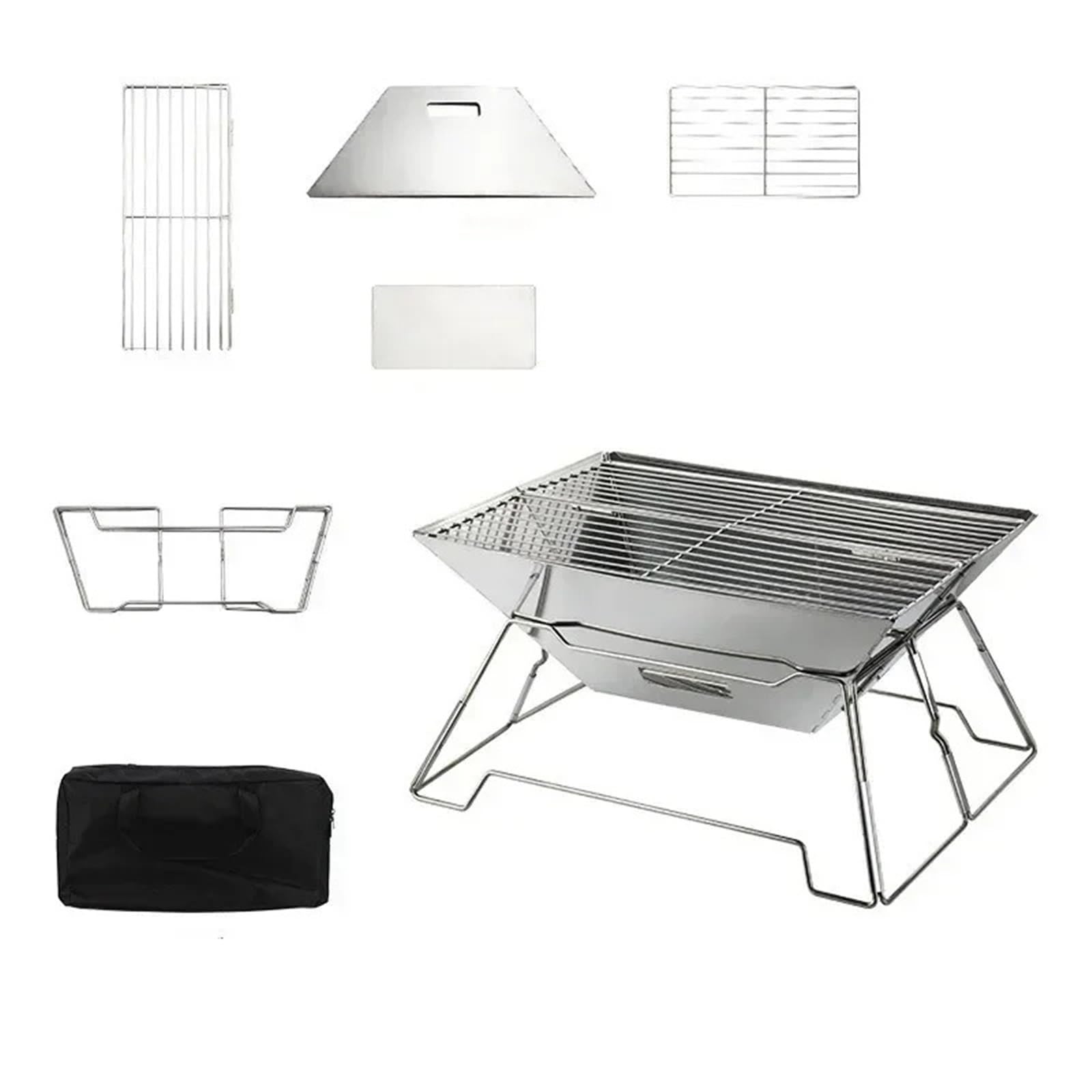 Parrilla plegable de acero inoxidable para exteriores, fácil de montar, portátil, para camping, parrilla de carbón para el hogar