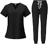 Baoblaze Women Uniform Scrubs Set Top and Pants Durable V Neck Comfortable with Pockets Work Clothing Nurse Workwear for Beauty Center