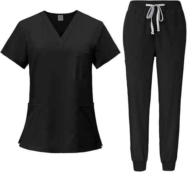 Women's Durable V-Neck Scrub Jumpsuit with Pockets - Comfortable Nurse Workwear