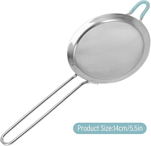 Miniatura 8 de Colador fino de malla 60, colador de harina de mano de acero inoxidable con mango largo, tamiz de harina de mano para cocina (5.5 in)