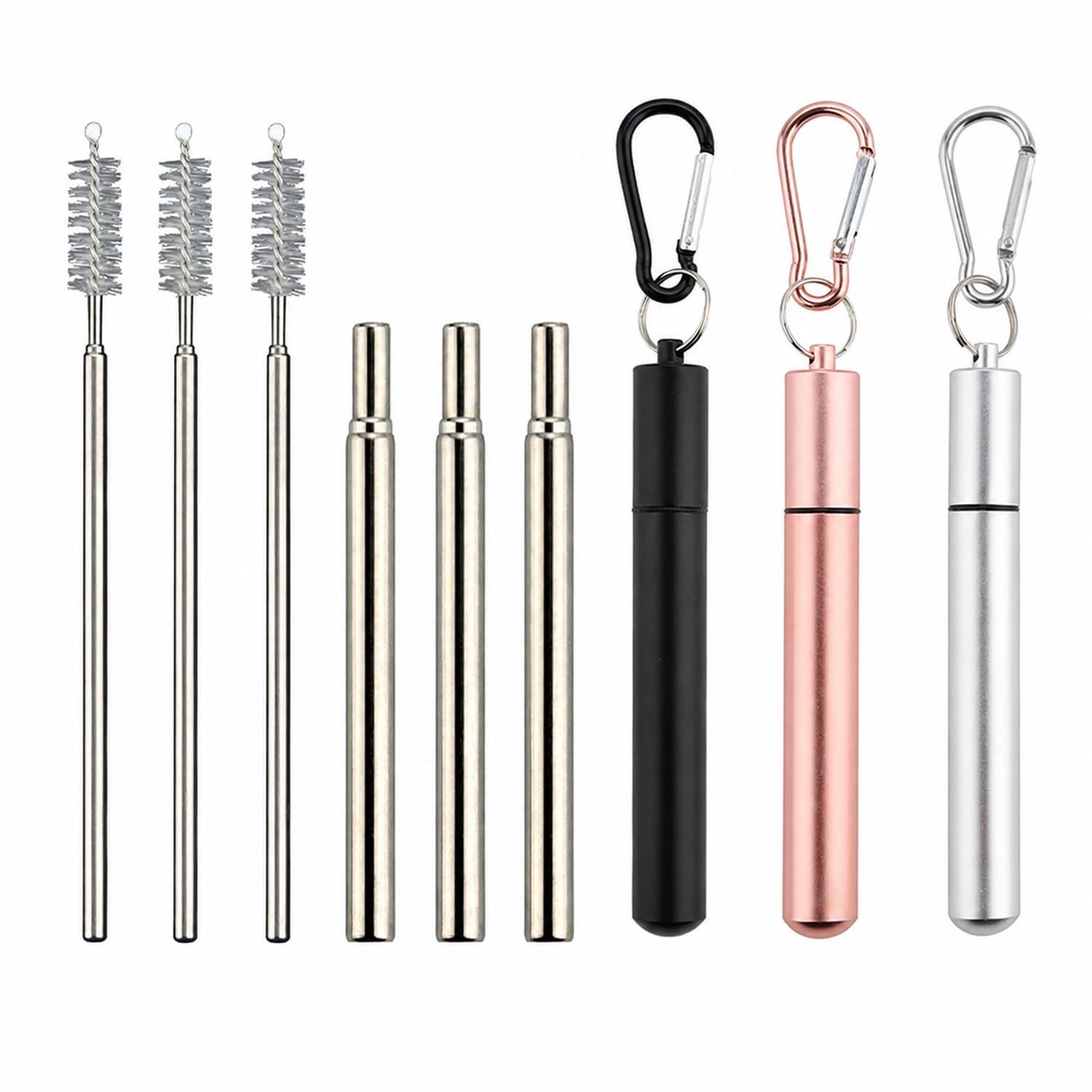 3 Pcs Travel Straw, Telescopic Metal Straws with Case and Cleaning Brush