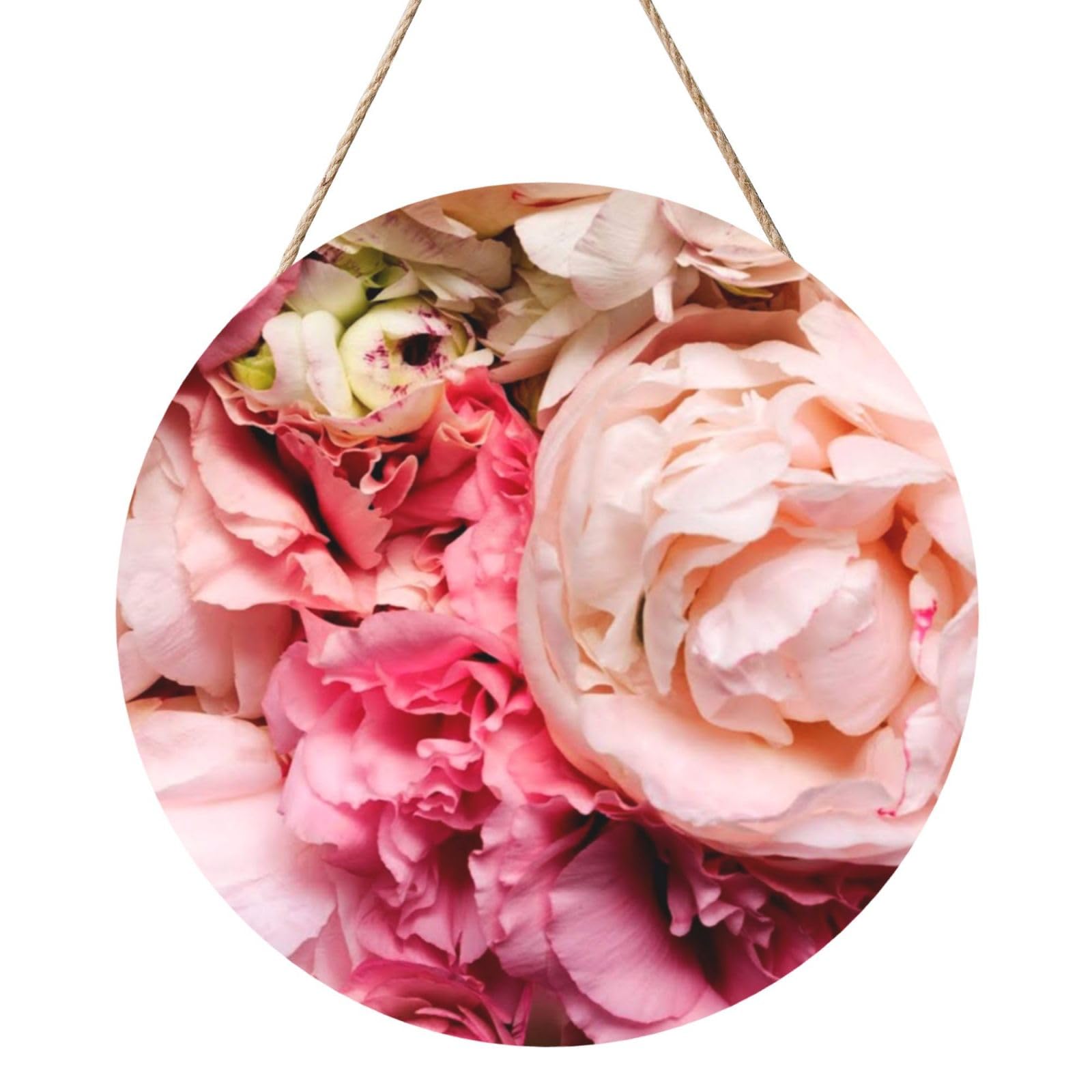 Peony, Round Wood Panel Painting 12 in, Wall Hanging Painting For Home